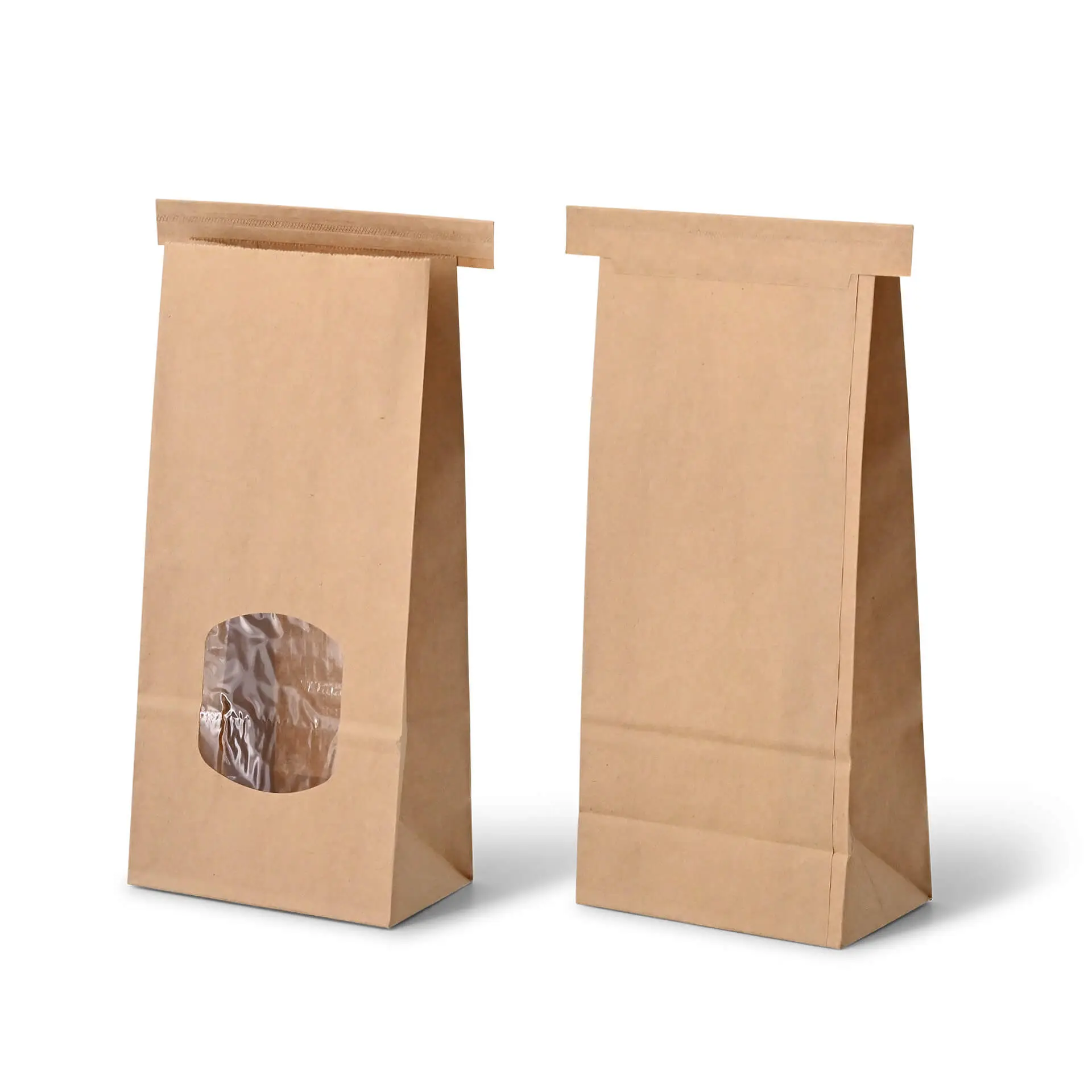Blokbodemzakken met venster M, 11,5 x 7 x 24,5 cm, bruin, clipband