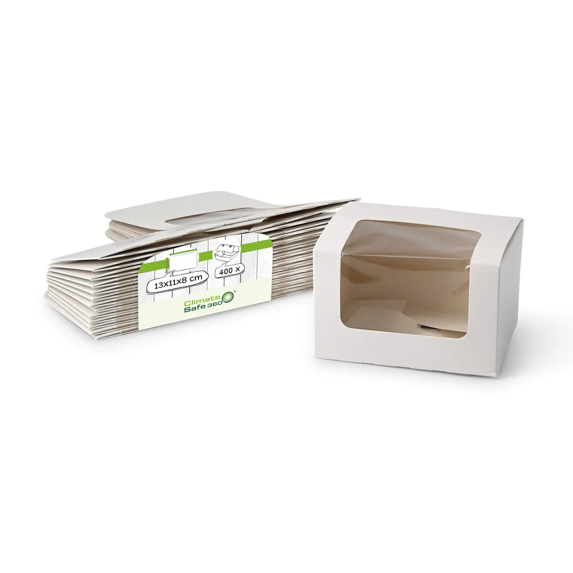 Patisserie verpakkingen 13 x 11 x 8 cm, cellulose-venster, wit
