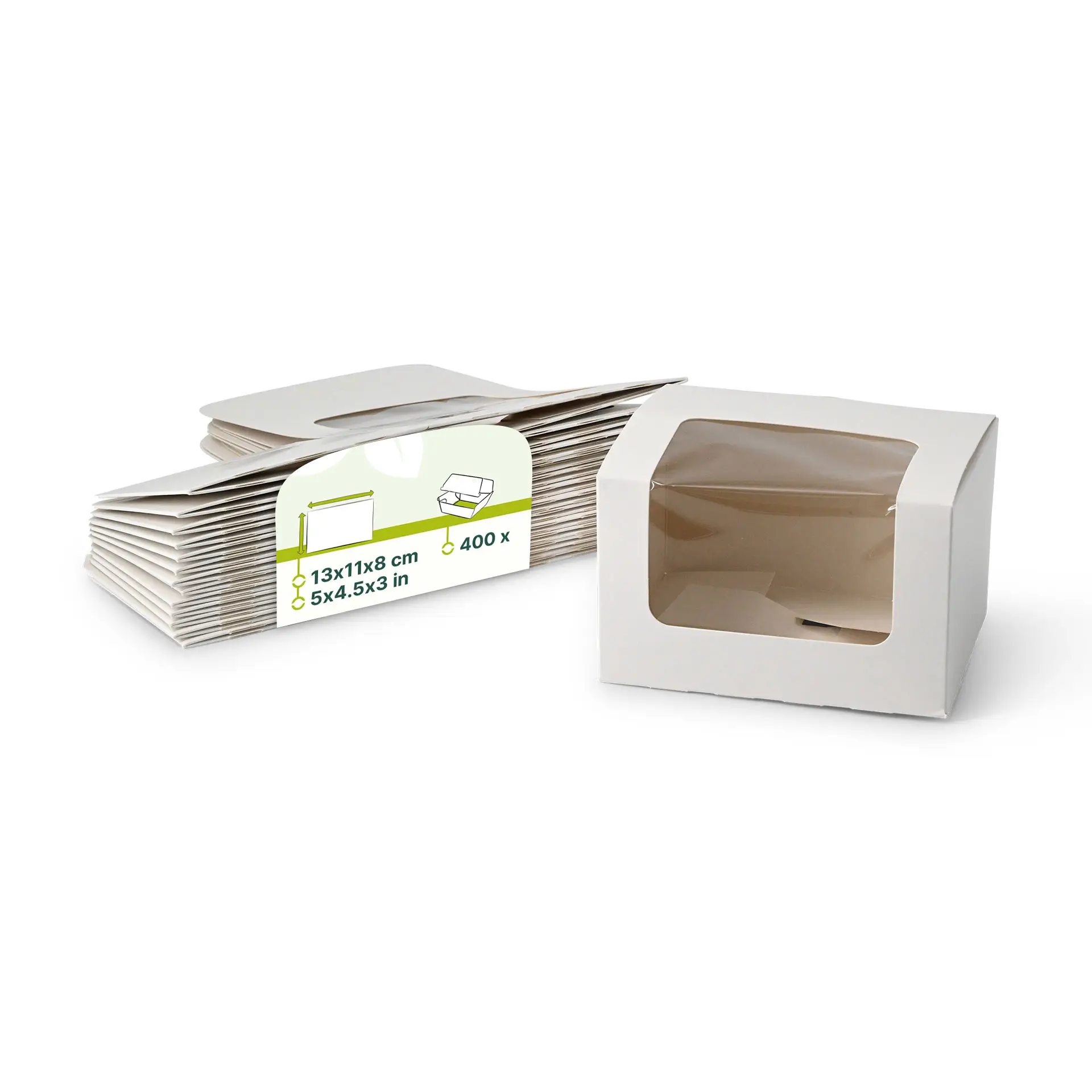 Patisserie verpakkingen 13 x 11 x 8 cm, cellulose-venster, wit Patisserie verpakkingen 13 x 11 x 8 cm, cellulose-venster, wit