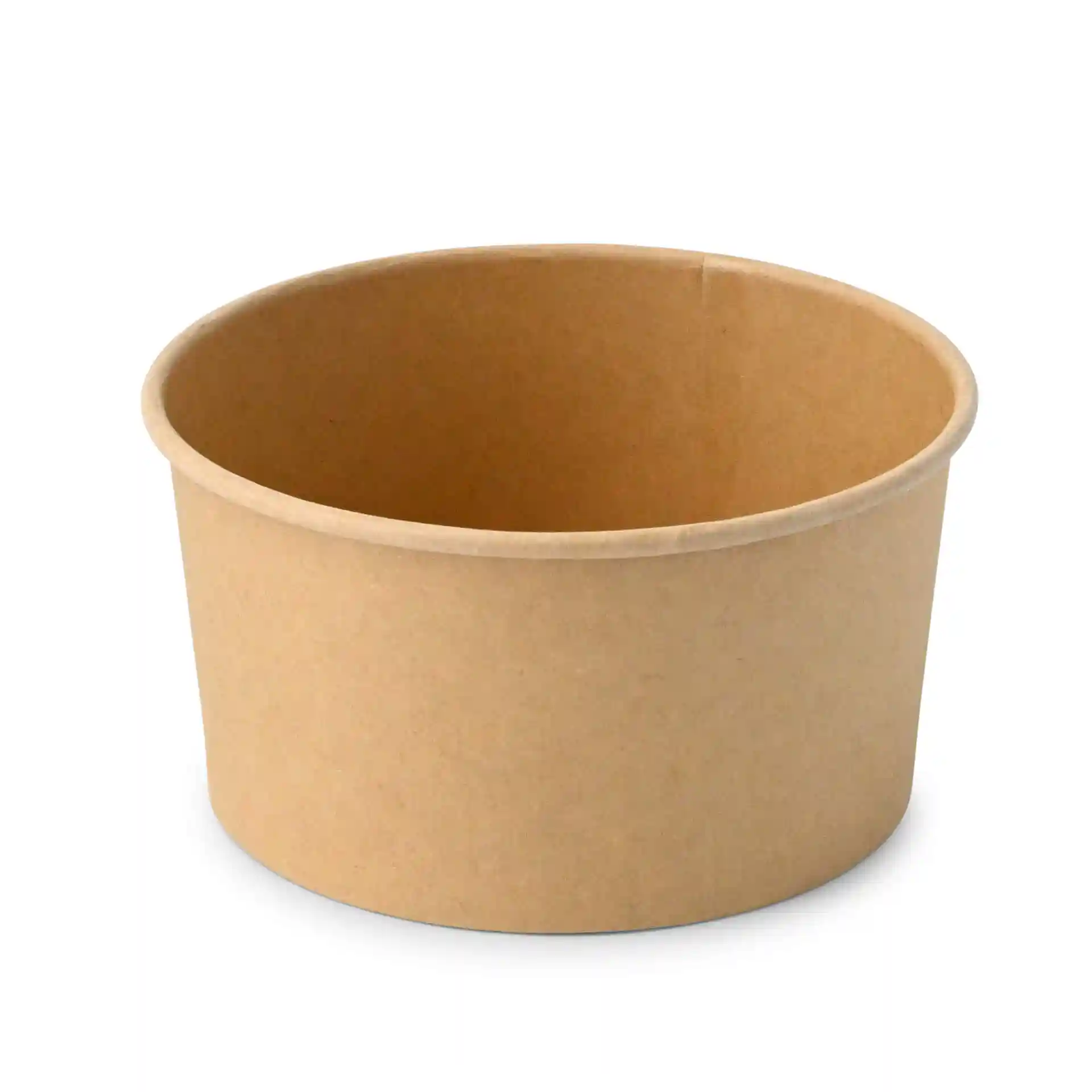 Bruine ronde papieren kom met een diameter van 150 mm en een hoogte van 78 mm, gemaakt van karton met een milieuvriendelijke coating.