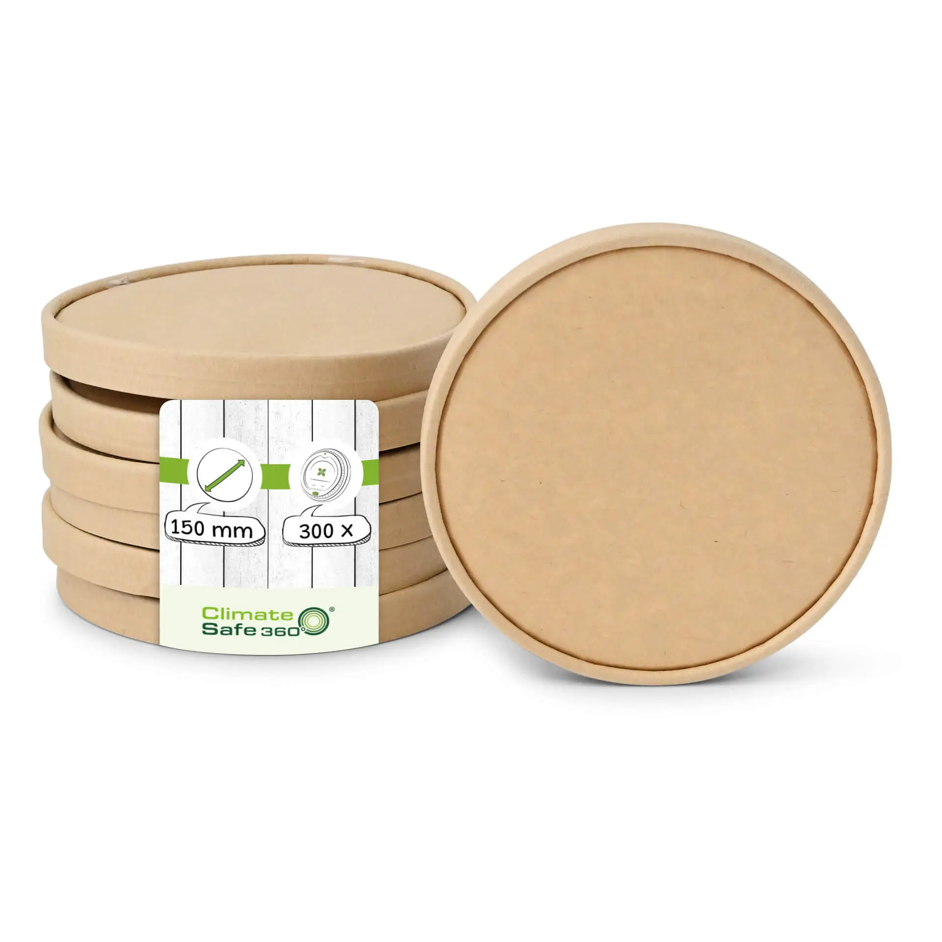 Kartonnen deksel (bio-gecoat) Ø 150 mm, kraft