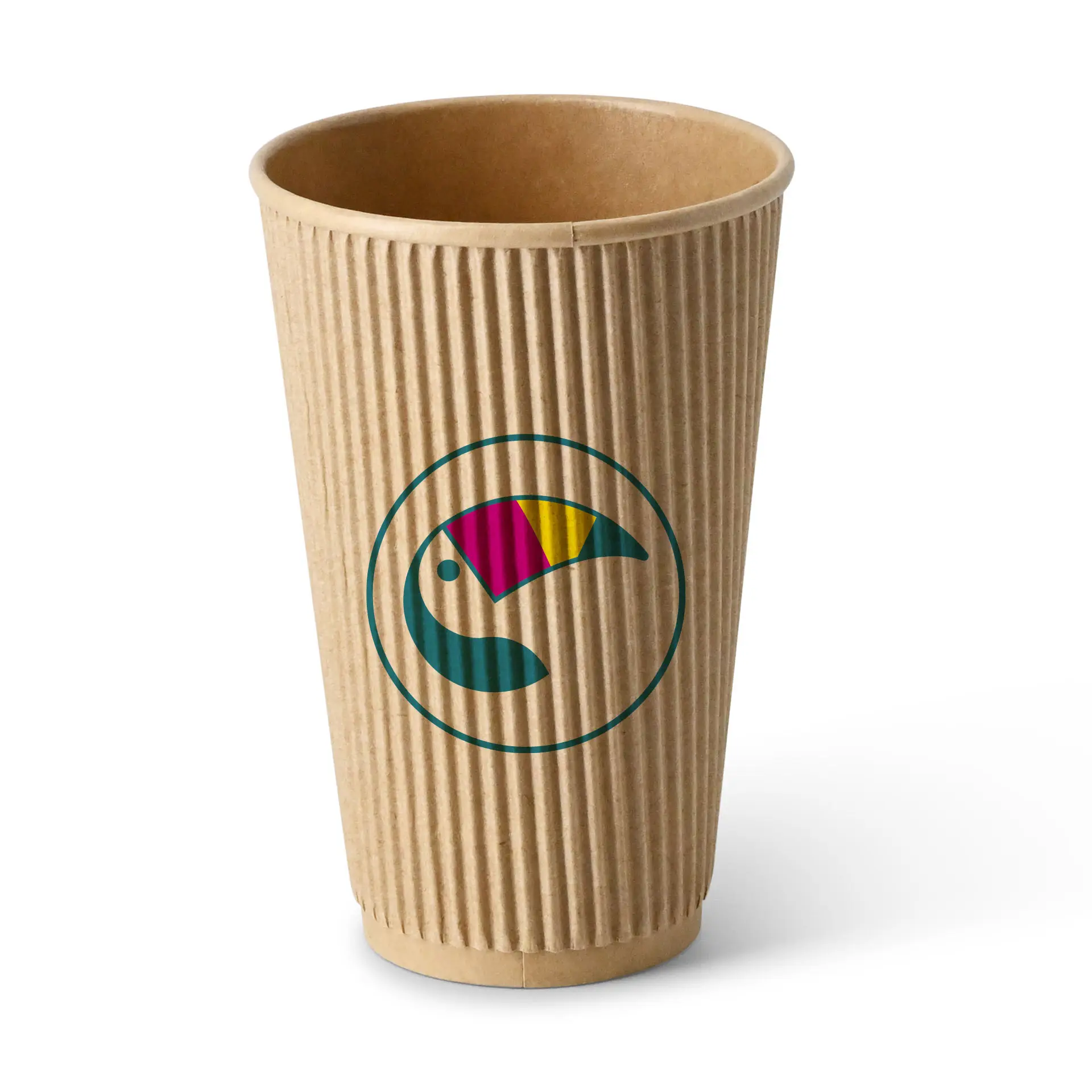 Ribbelbeker bedrukken, 400 ml / 16 oz, bruin, PLA-gecoat