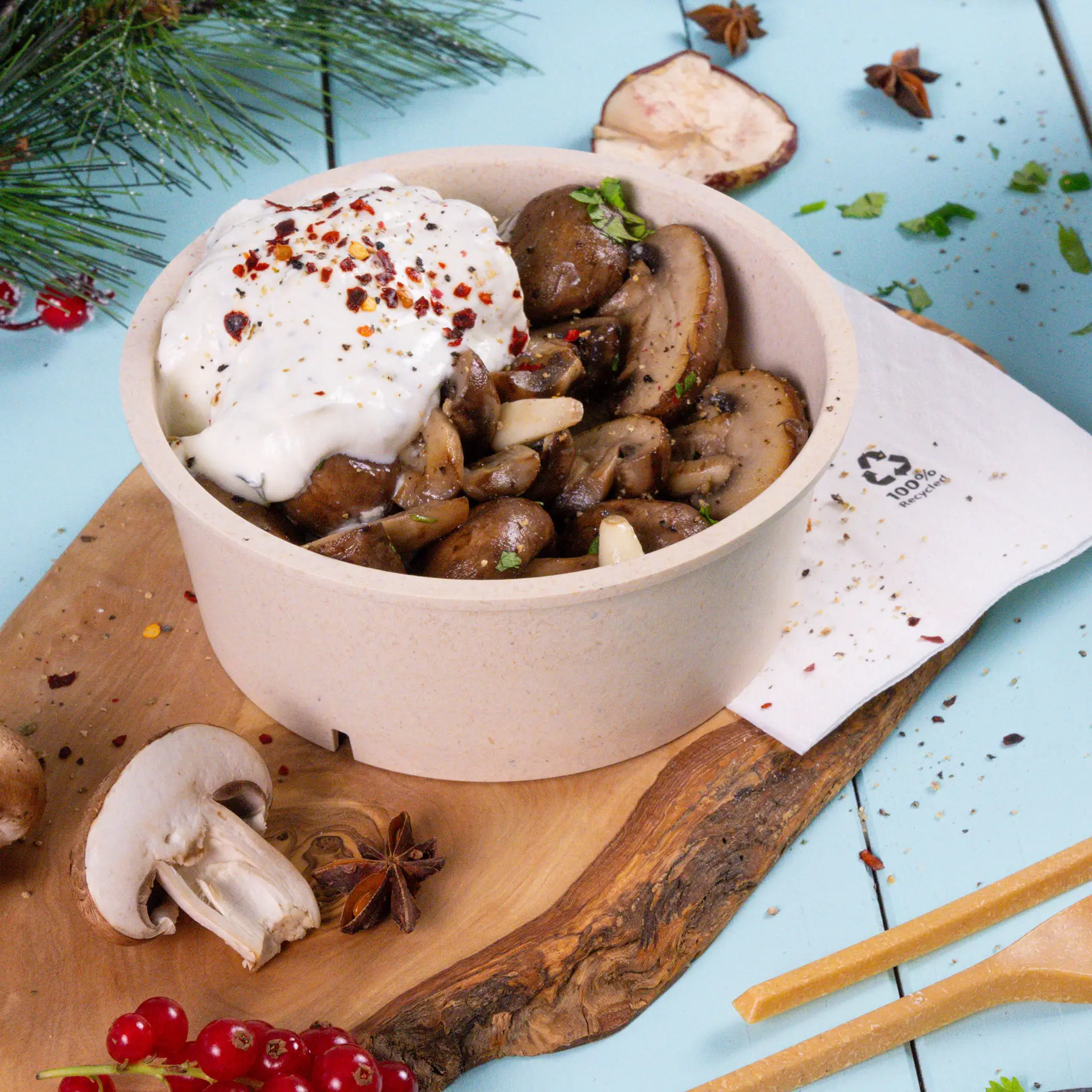 Herbruikbare schaaltjes "merways Bowl" 650 ml, Ø 150 mm, cashew / creme-wit