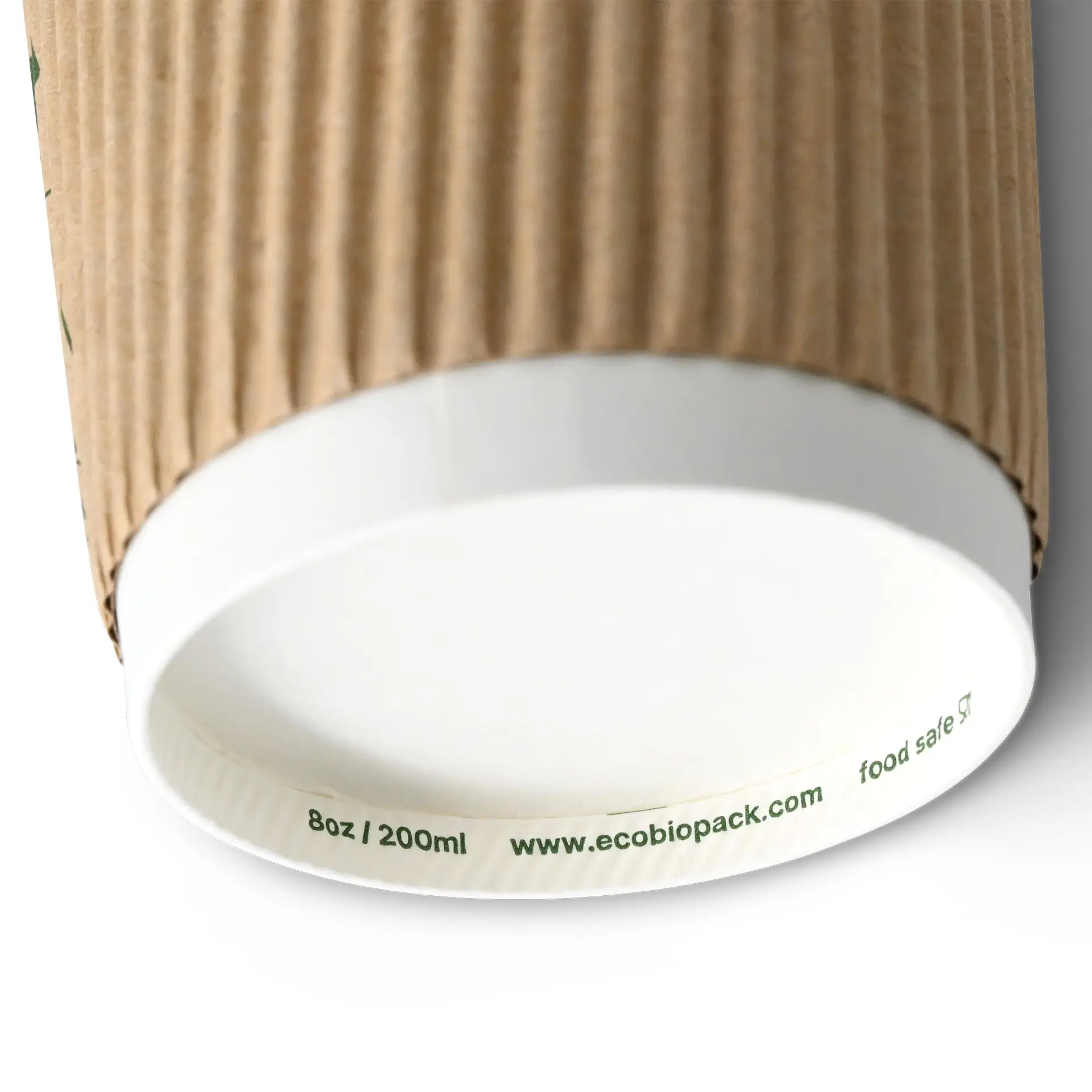 Geriffelde beker / koffie-to-go beker 200 ml / 8 oz, Ø 80 mm, bruin / binnen wit, met PLA-coating