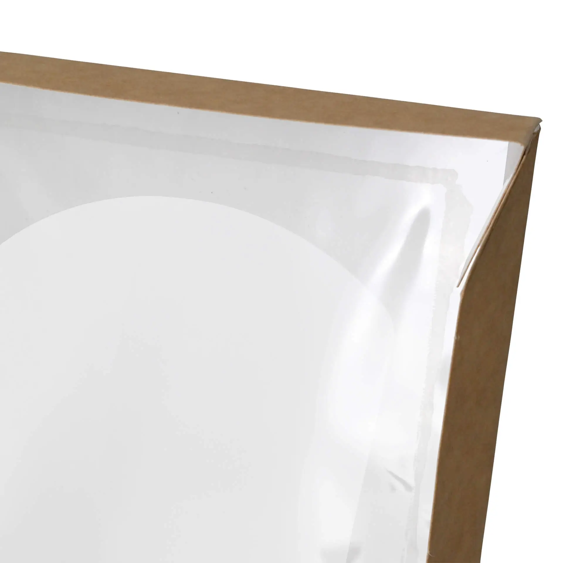 Kartonnen vensterdozen 12 x 12 x 4 cm, 600 ml, cellulosevenster, buitenkant bruin, binnenkant wit, opvouwbaar