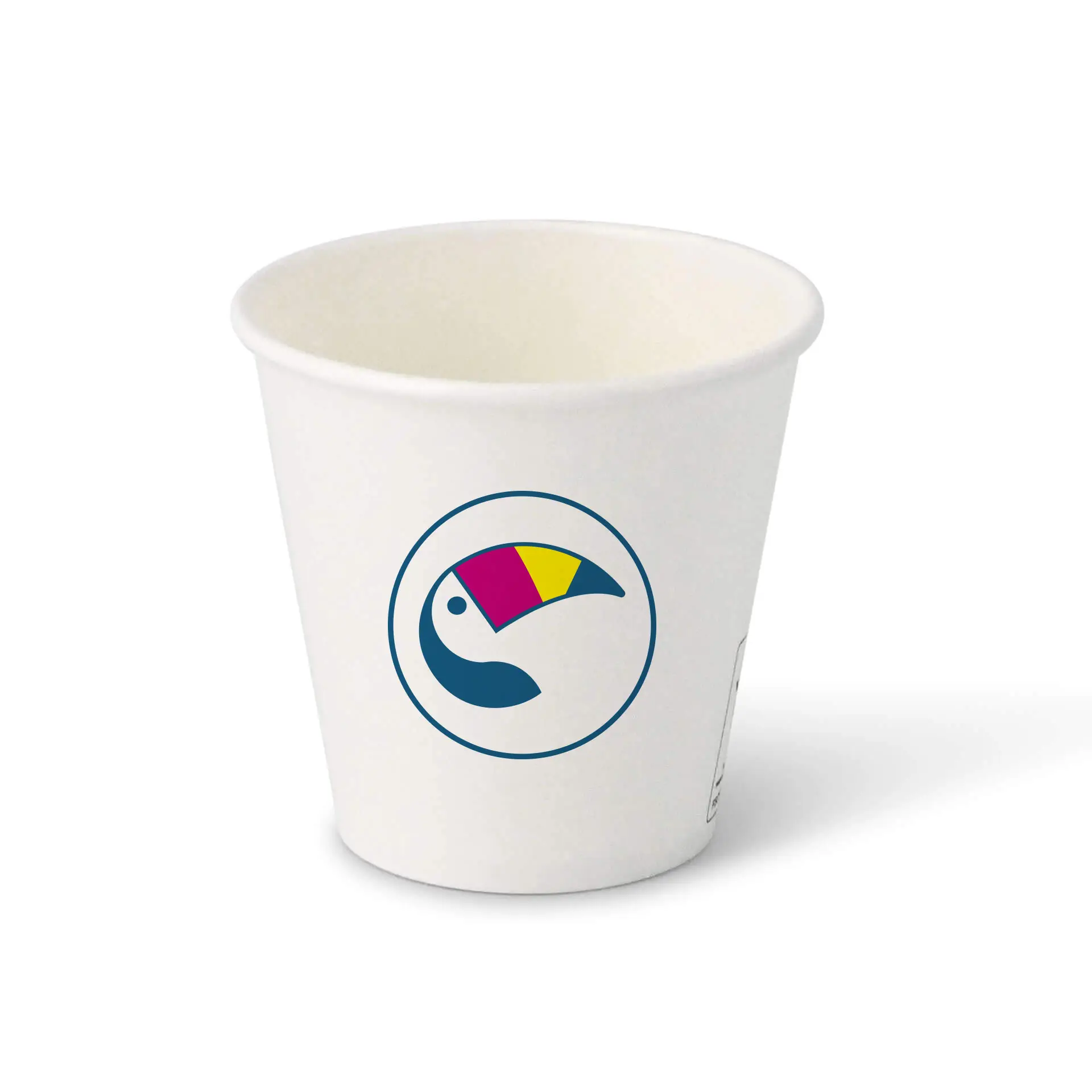 Papieren bekers met logo (enkelwandig), 100 ml / 4 oz, wit, watergedragen barrière