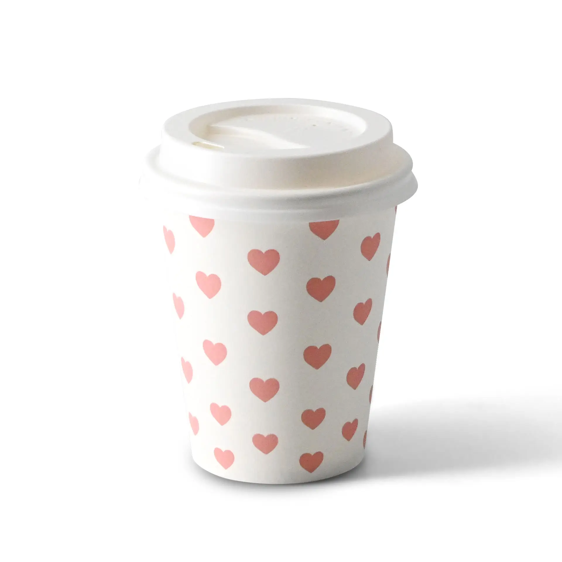 Papieren beker bedrukt "Hearts" (gecoat) 200 ml / 8 oz, Ø 80 mm, wit