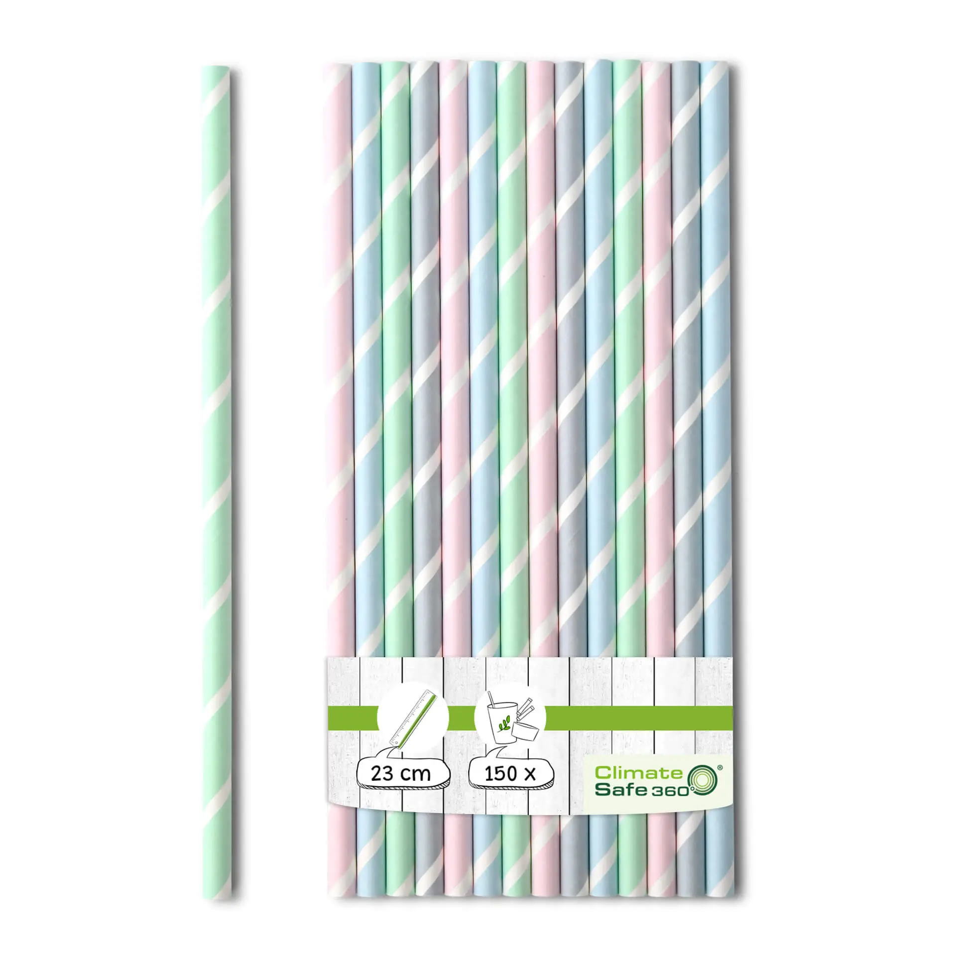 Papieren jumbo drinkrietjes 23 cm, Ø 0,8 cm, pastel gestreept Papieren jumbo drinkrietjes 23 cm, Ø 0,8 cm, pastel gestreept