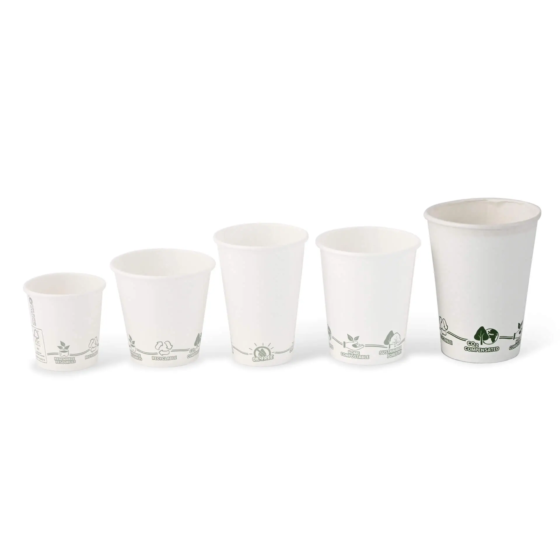Papieren beker 300 ml / 12 oz, Ø 90 mm, "EcoUp©"-icons, enkelwandig, wit, met PLA-coating