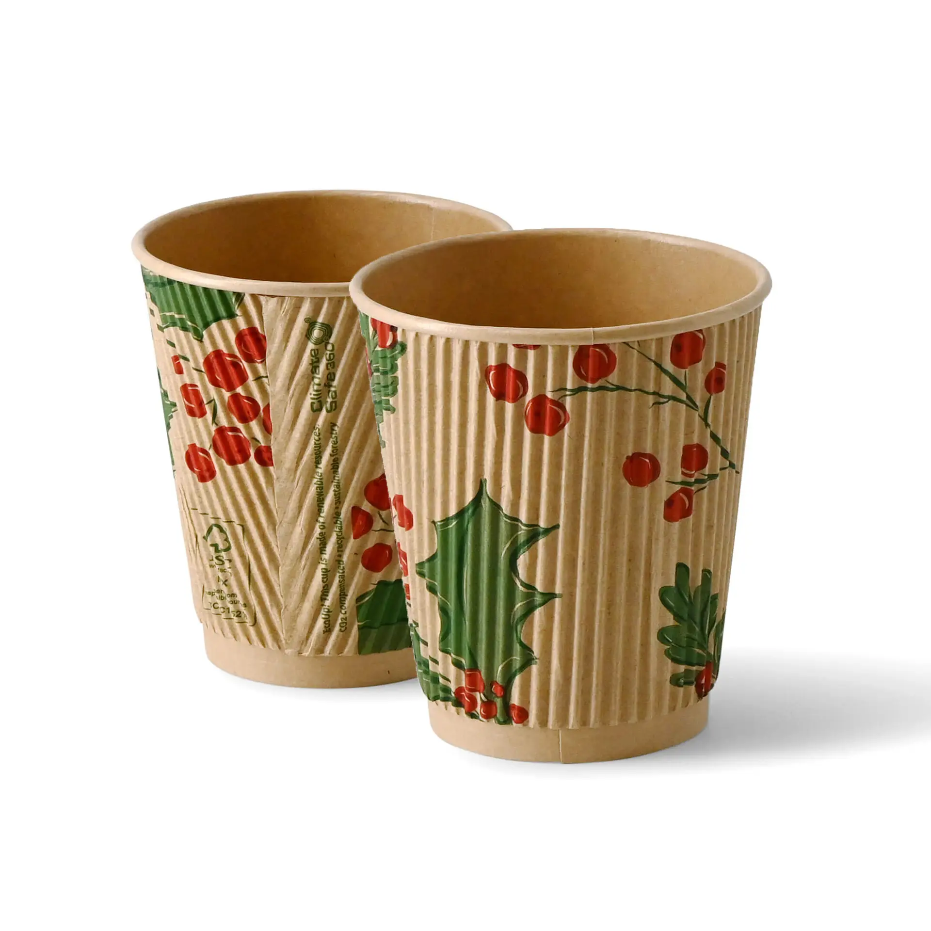 Golfkartonnen bekers winter "Takjes", 200 ml, ongebleekt | 500 stuks