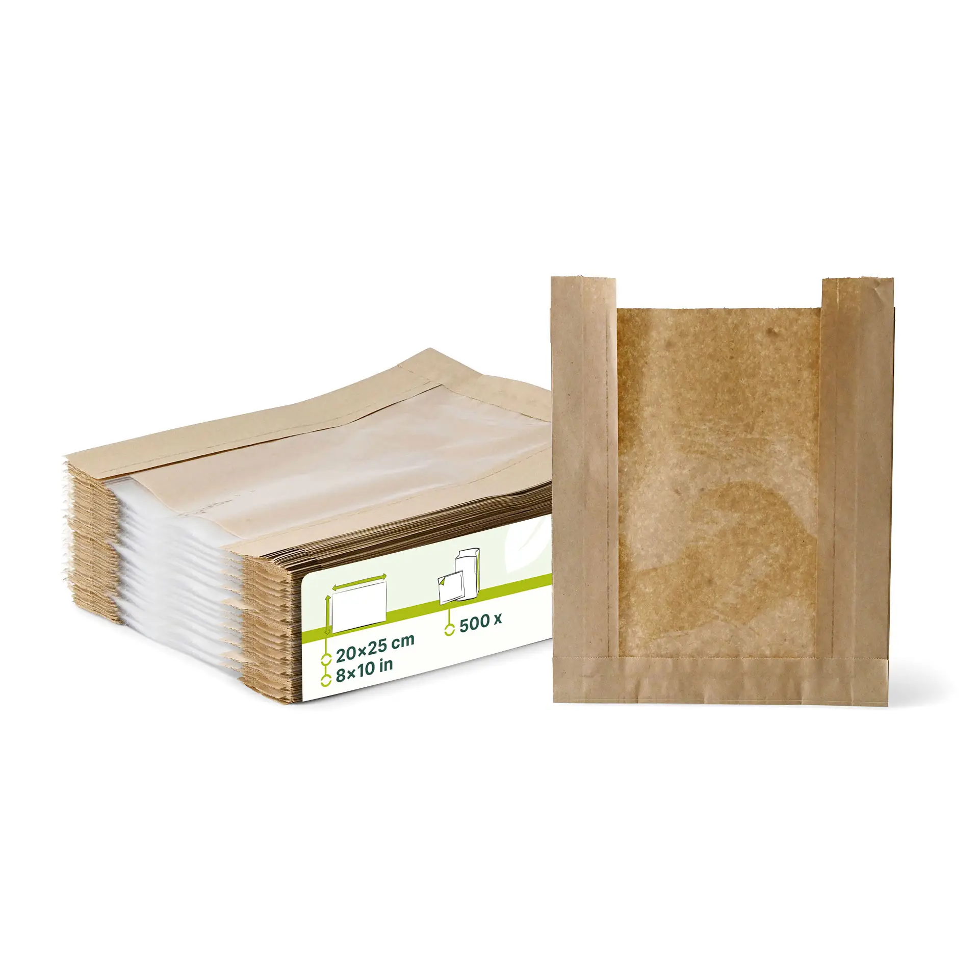 Papieren broodzakken met venster S, 20 x 5 x 25 cm, bruin