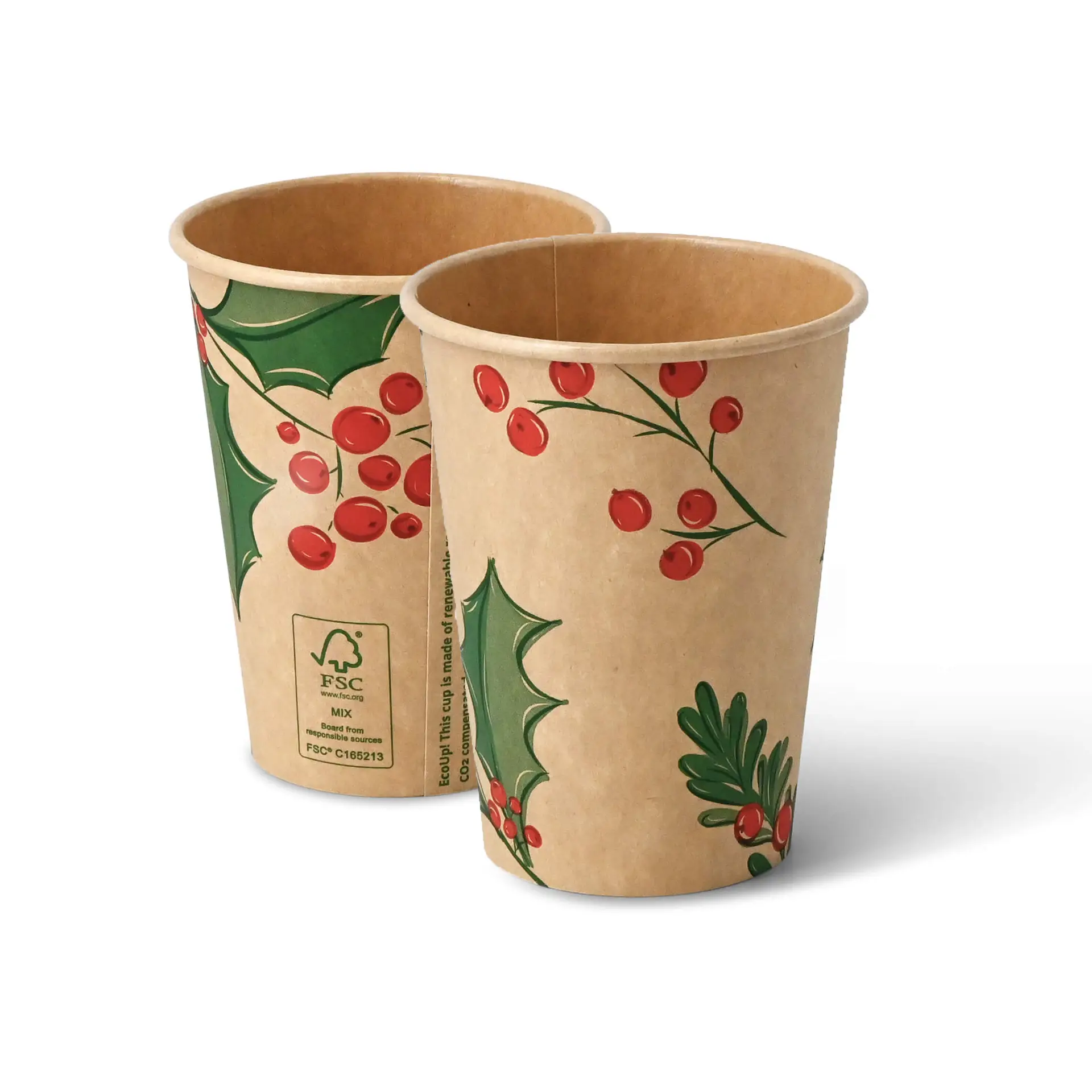 Kartonnen bekers winter "Takjes" 300 ml / 12 oz, Ø 90 mm, ongebleekt