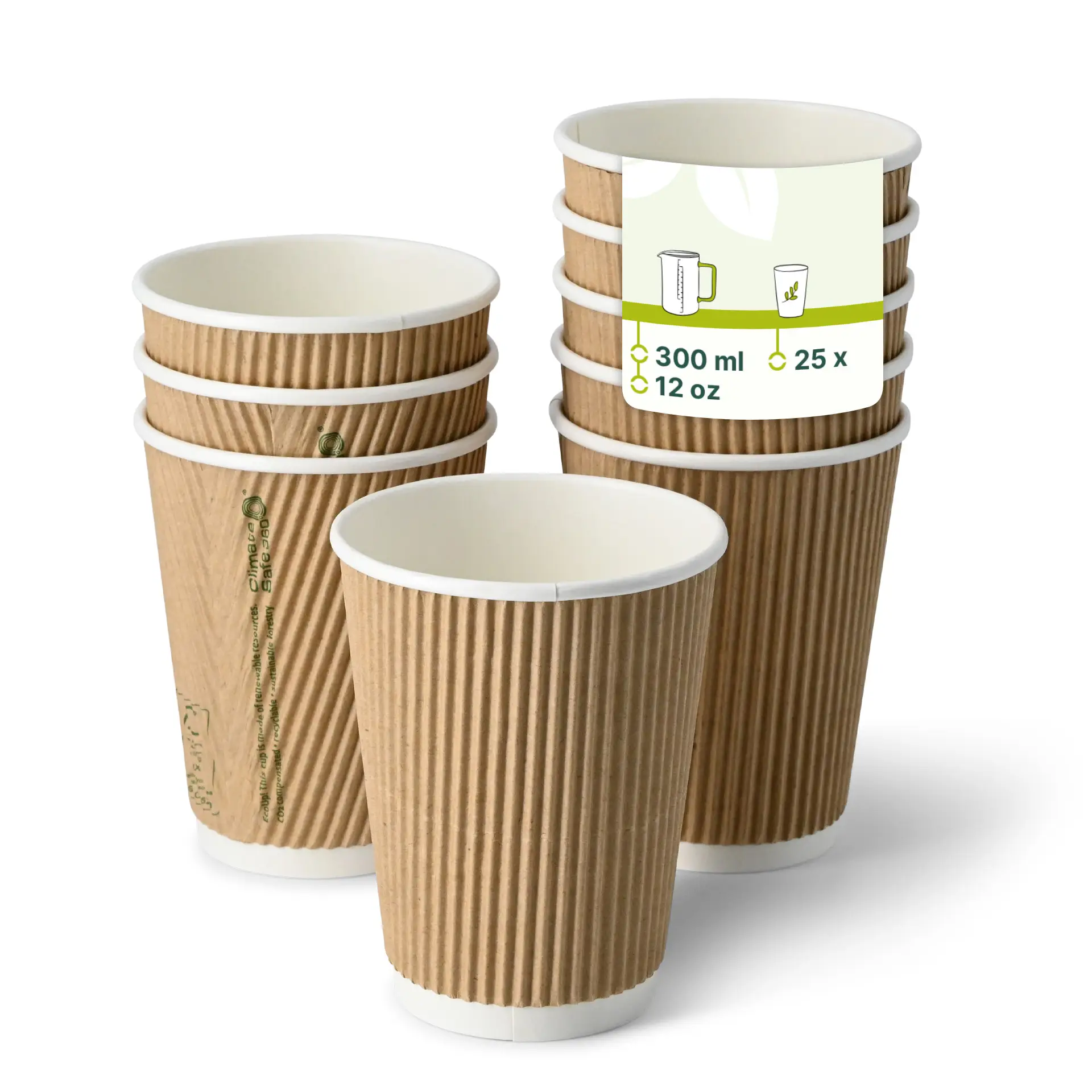 Ribbelbeker / Koffiebeker to go 300 ml / 12 oz, Ø 90 mm, kraft