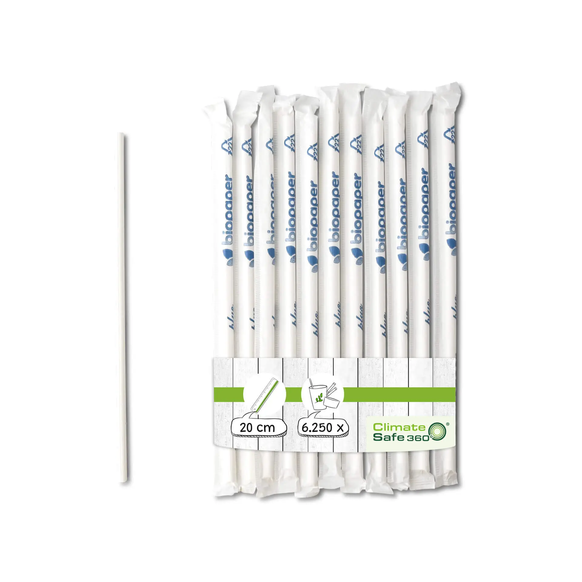Rietjes van papier 20 cm, Ø 0,5 cm, wit, verticaal gerold, individueel verpakt