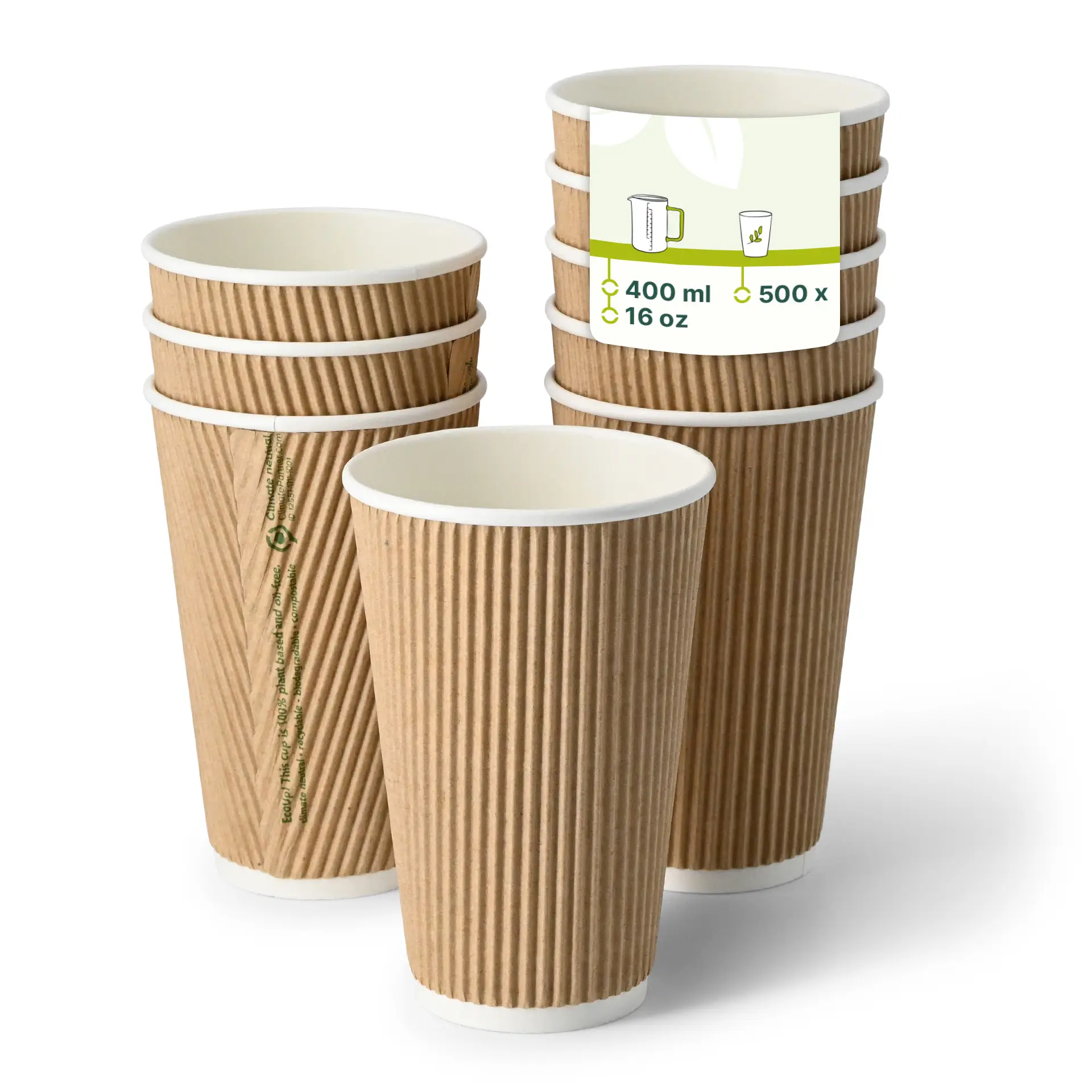 Ribbelbeker / Koffiebeker to go 400 ml/ 16 oz, Ø 90 mm, kraft