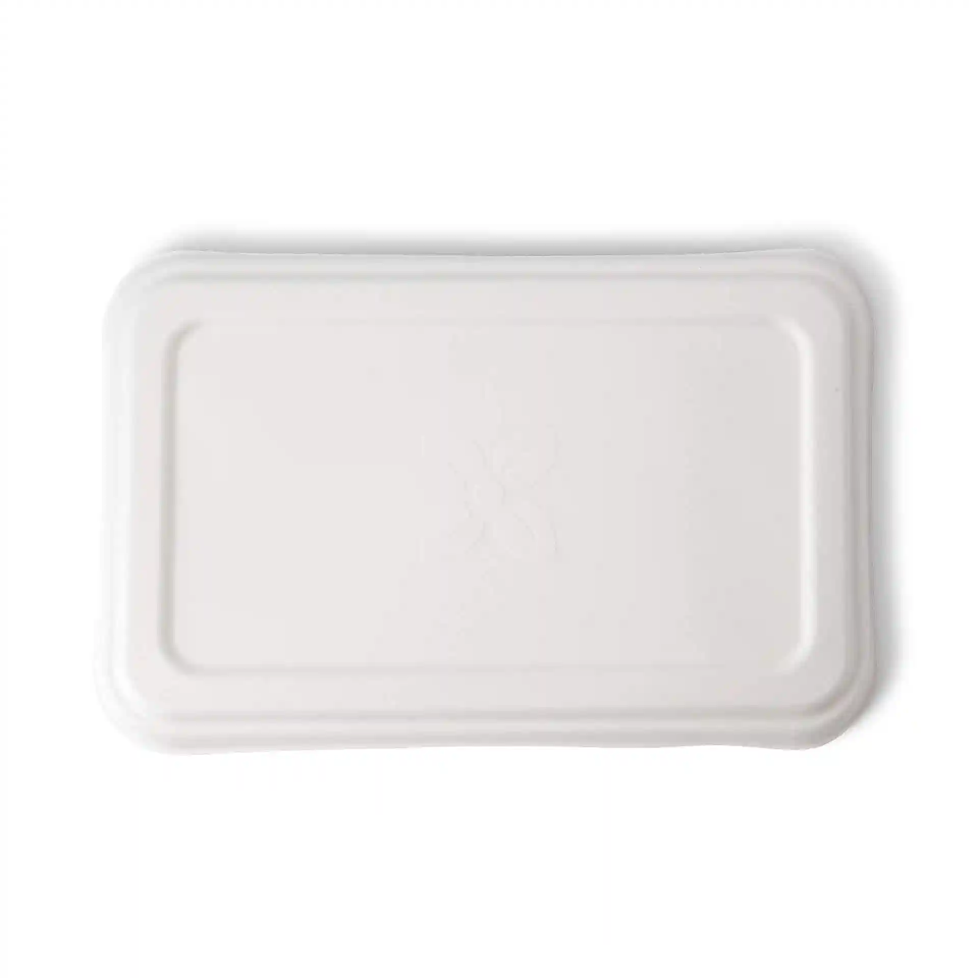 Witte rechthoekige suikerrietdeksel van 23 x 14,5 cm, ontworpen voor 1.000 ml menu trays.