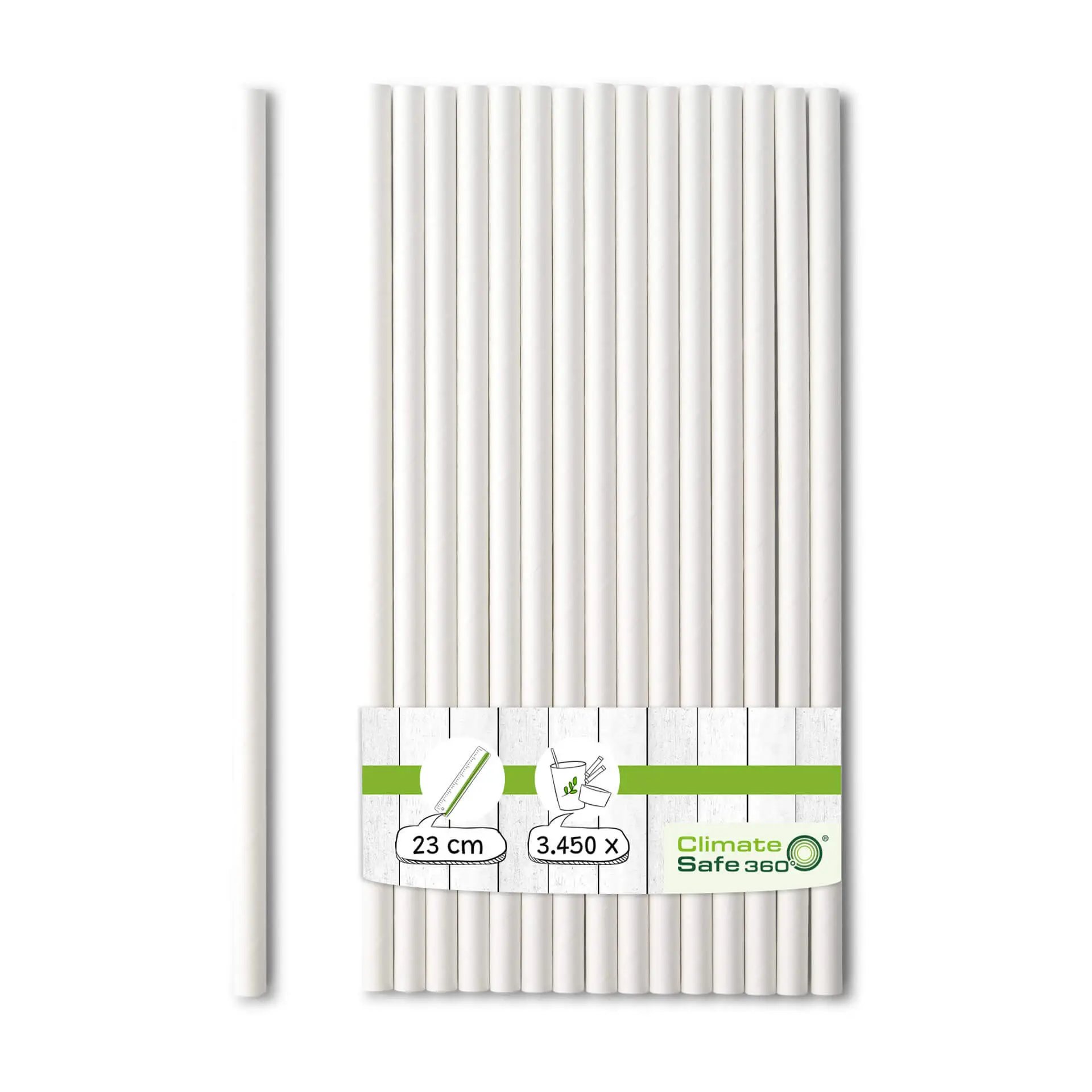 Jumbo rietjes van papier 23 cm, Ø 0,8 cm, wit