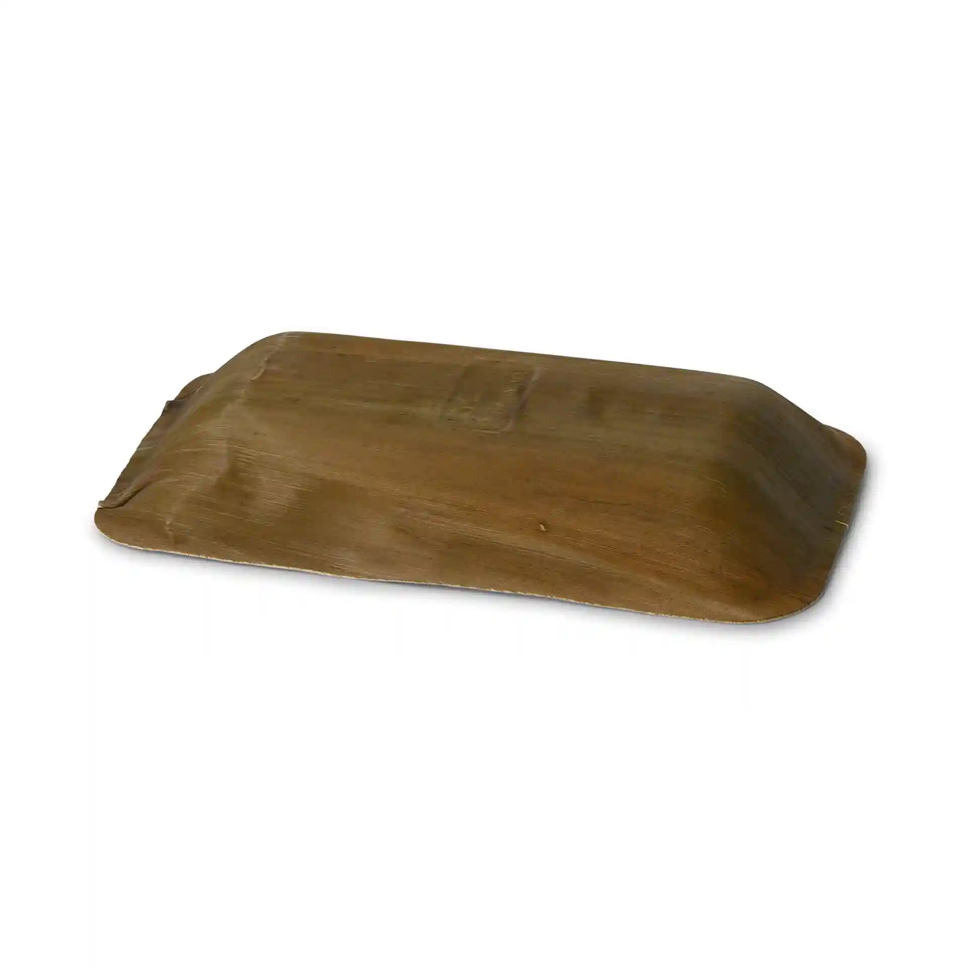 Diepe rechthoekige palmbladplaat in een graankleur, 25 x 15 cm, hoogte 3,4 cm.