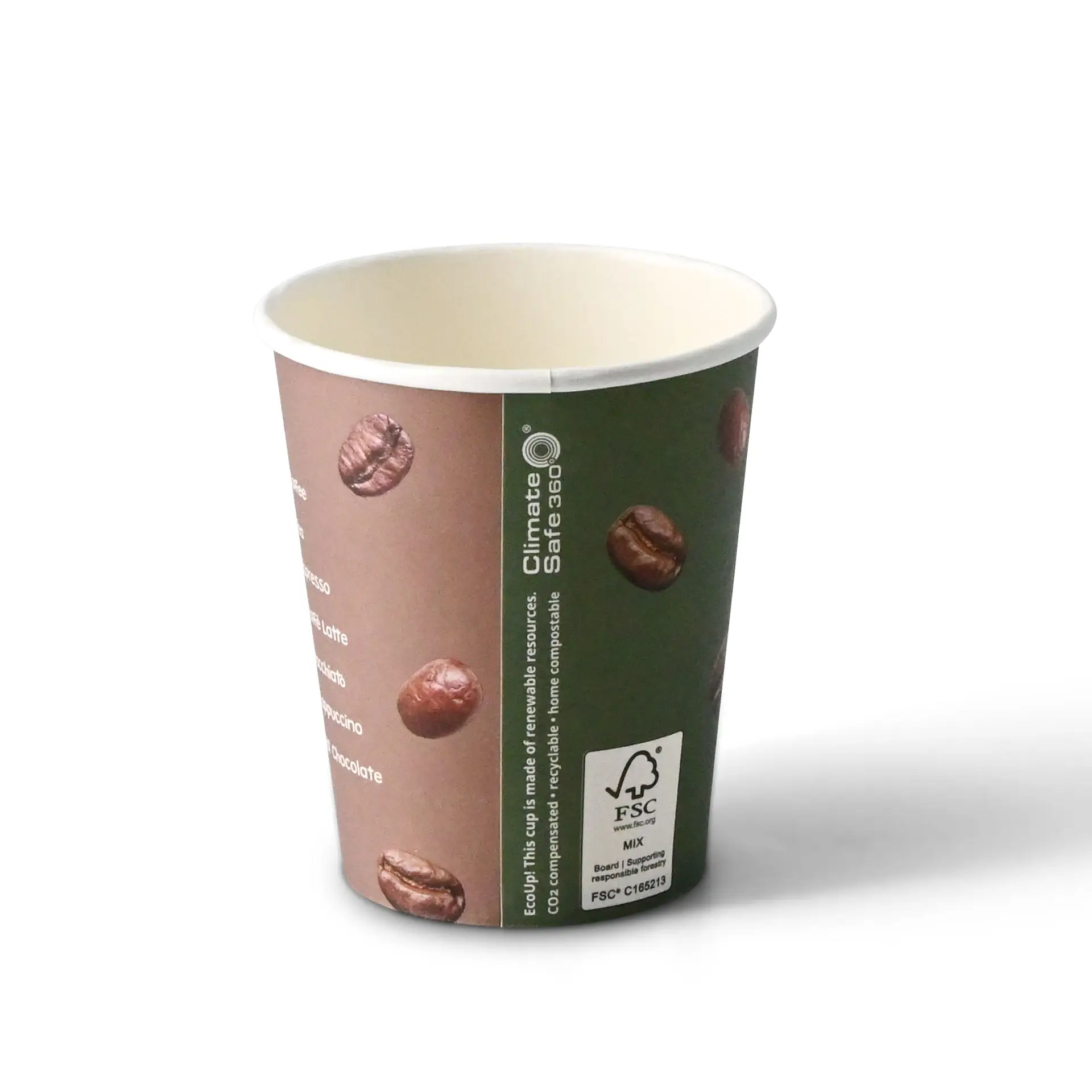 Bedrukte papieren bekers "Koffie" 200 ml / 8 oz, Ø 80 mm