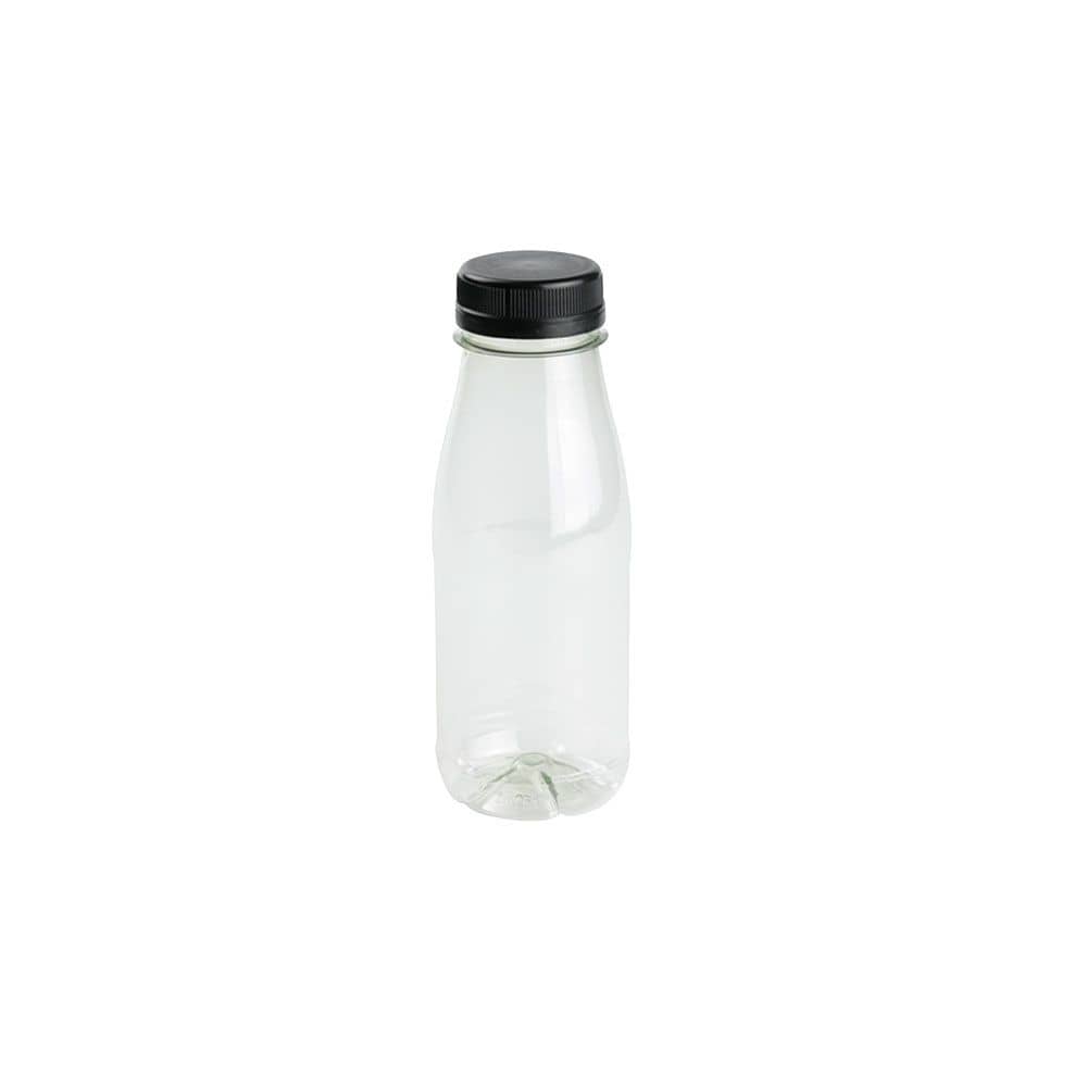rPET-Flaschen 250 ml, klar, Deckel schwarz