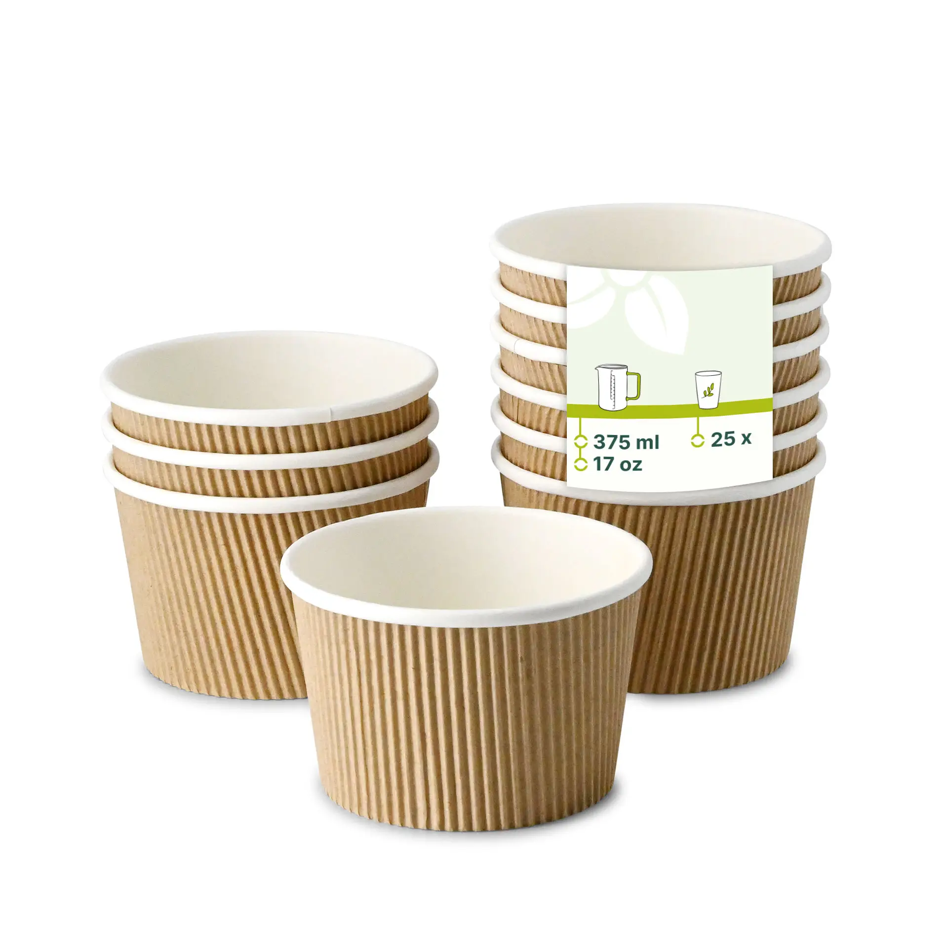 Soepbeker to go van karton (bio-gecoat), geribbeld, 375 ml / 17 oz, Ø 114 mm, bruin