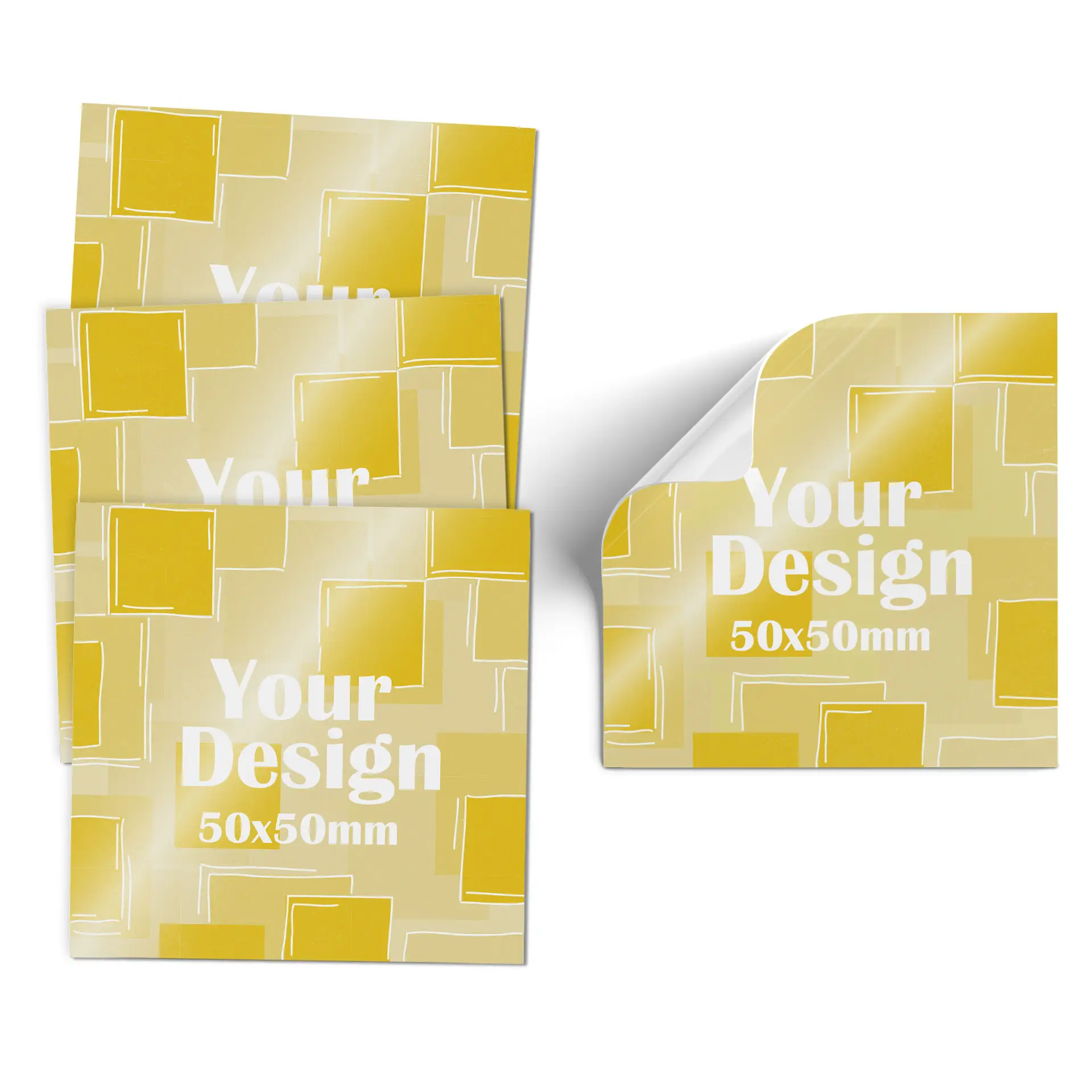 Sticker met een roze gradient achtergrond; bevat een wit toekan-icoon en de maat "5x5 cm" onderaan.