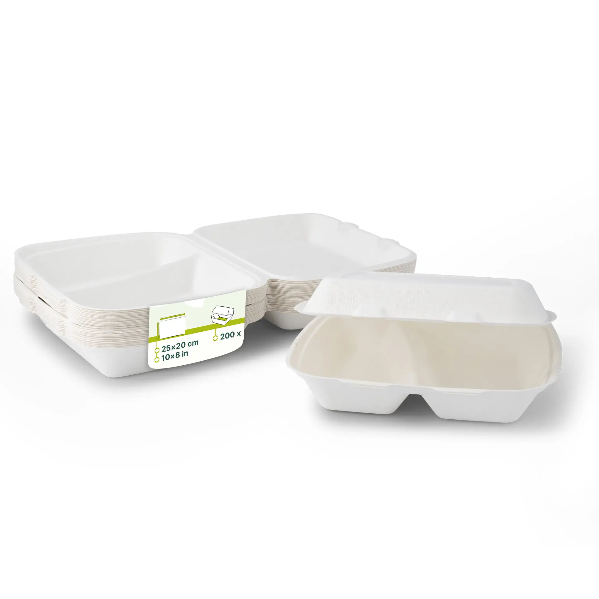 Suikerriet menubak 25 x 20 x 7,5 cm, 2 vakken, HP4/2, klapdeksel, rechthoekig Suikerriet menubak 25 x 20 x 7,5 cm, 2 vakken, HP4/2, klapdeksel, rechthoekig