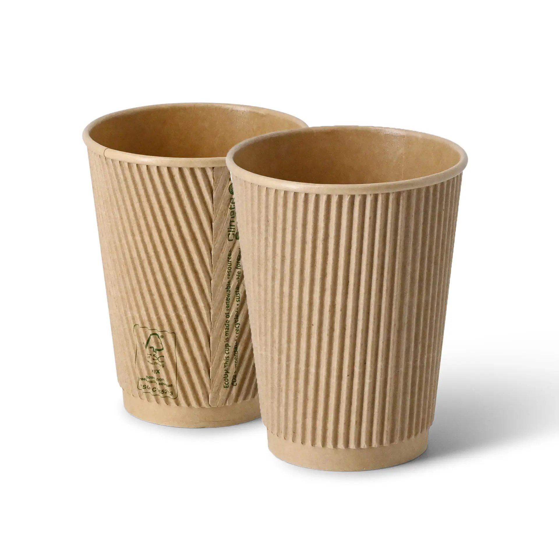 Ribbelbeker / Koffiebeker to go 300 ml / 12 oz, Ø 90 mm, kraft