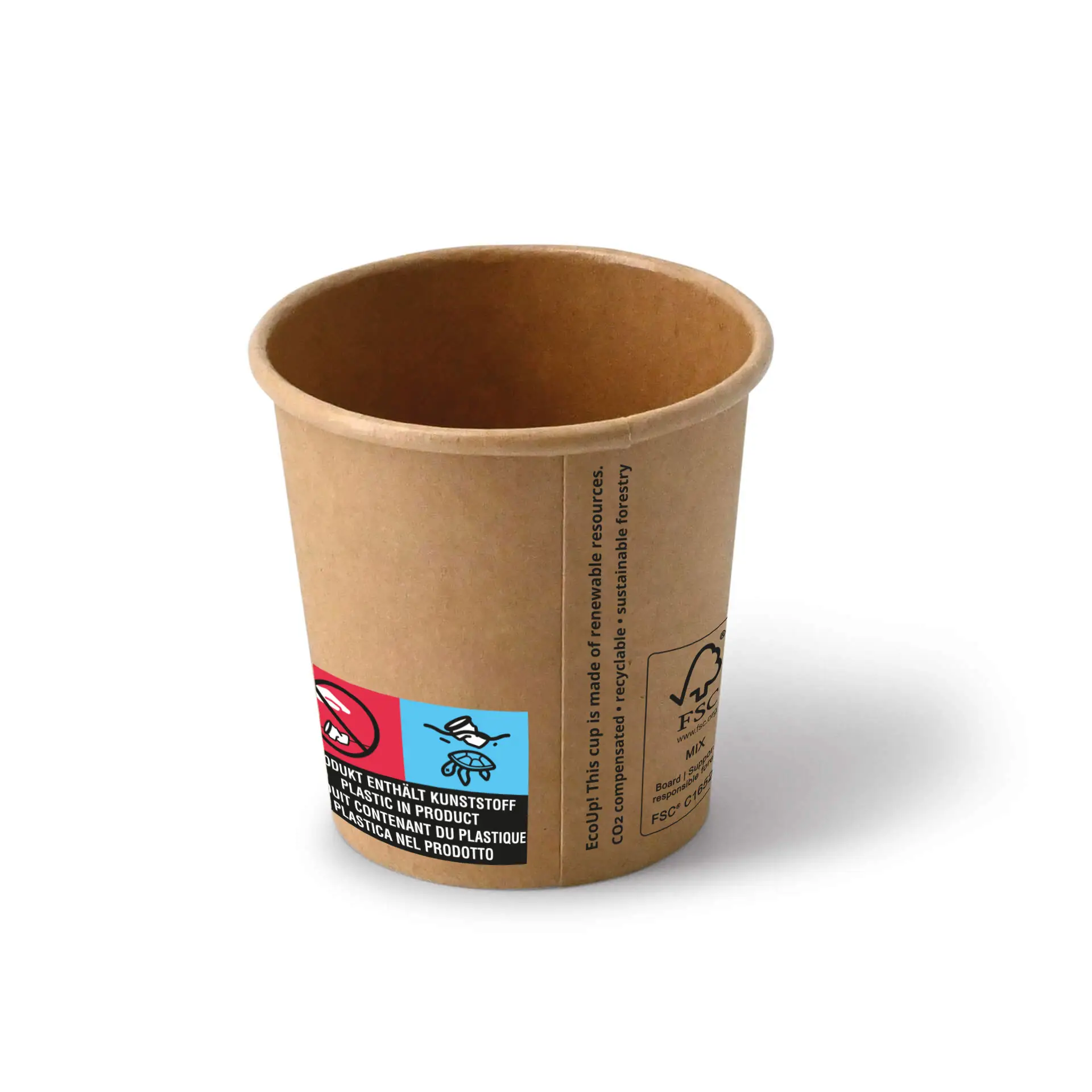 Kartonnen bekers (gecoat) 100 ml / 4 oz, Ø 62 mm, bruin Kartonnen bekers (gecoat) 100 ml / 4 oz, Ø 62 mm, bruin