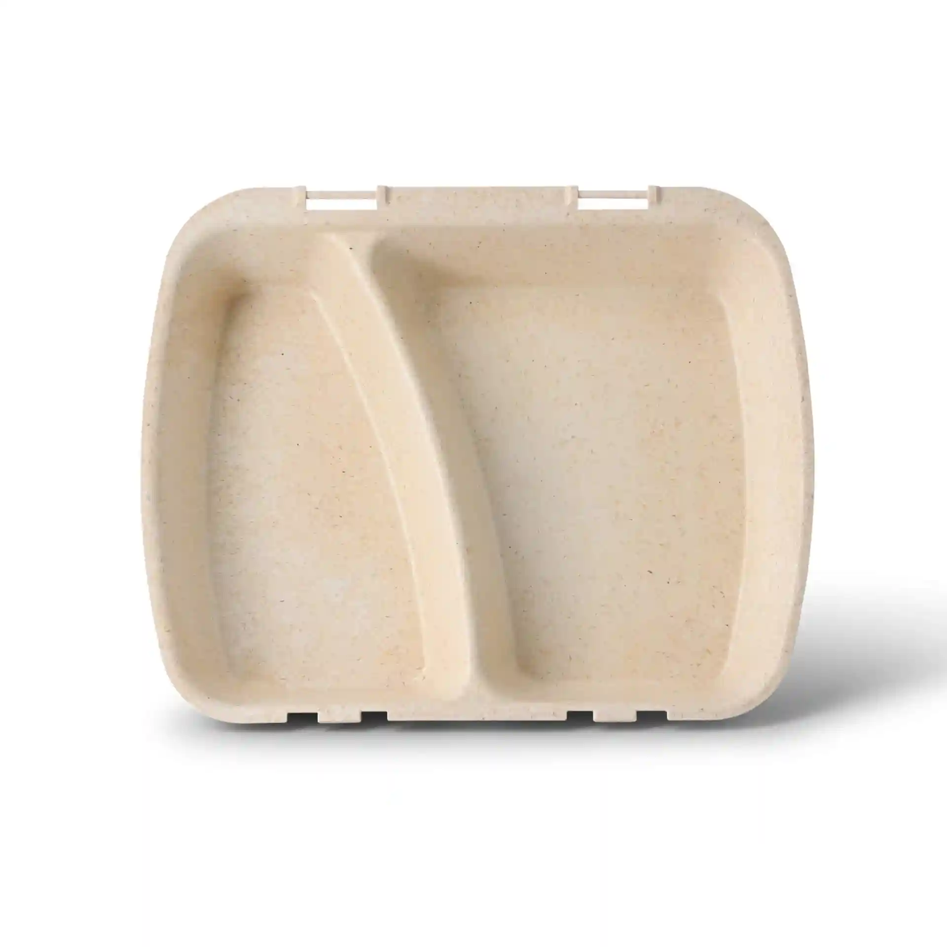 Diepe herbruikbare maaltijdcontainer met twee compartimenten, crème-witte kleur, 24,5 x 20 x 4,5 cm.