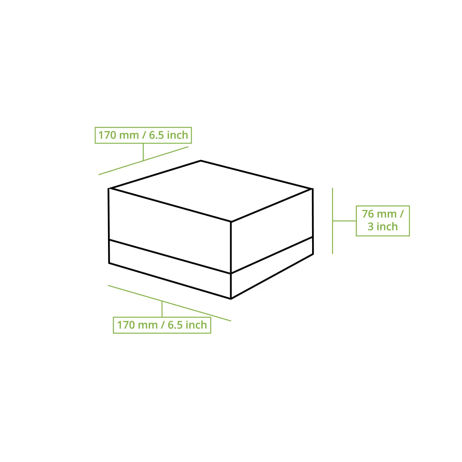 4-delige witte cupcake doos met cellulosevenster; afmetingen 170 mm x 170 mm x 76 mm; biologisch afbreekbaar en FSC-gecertificeerd.