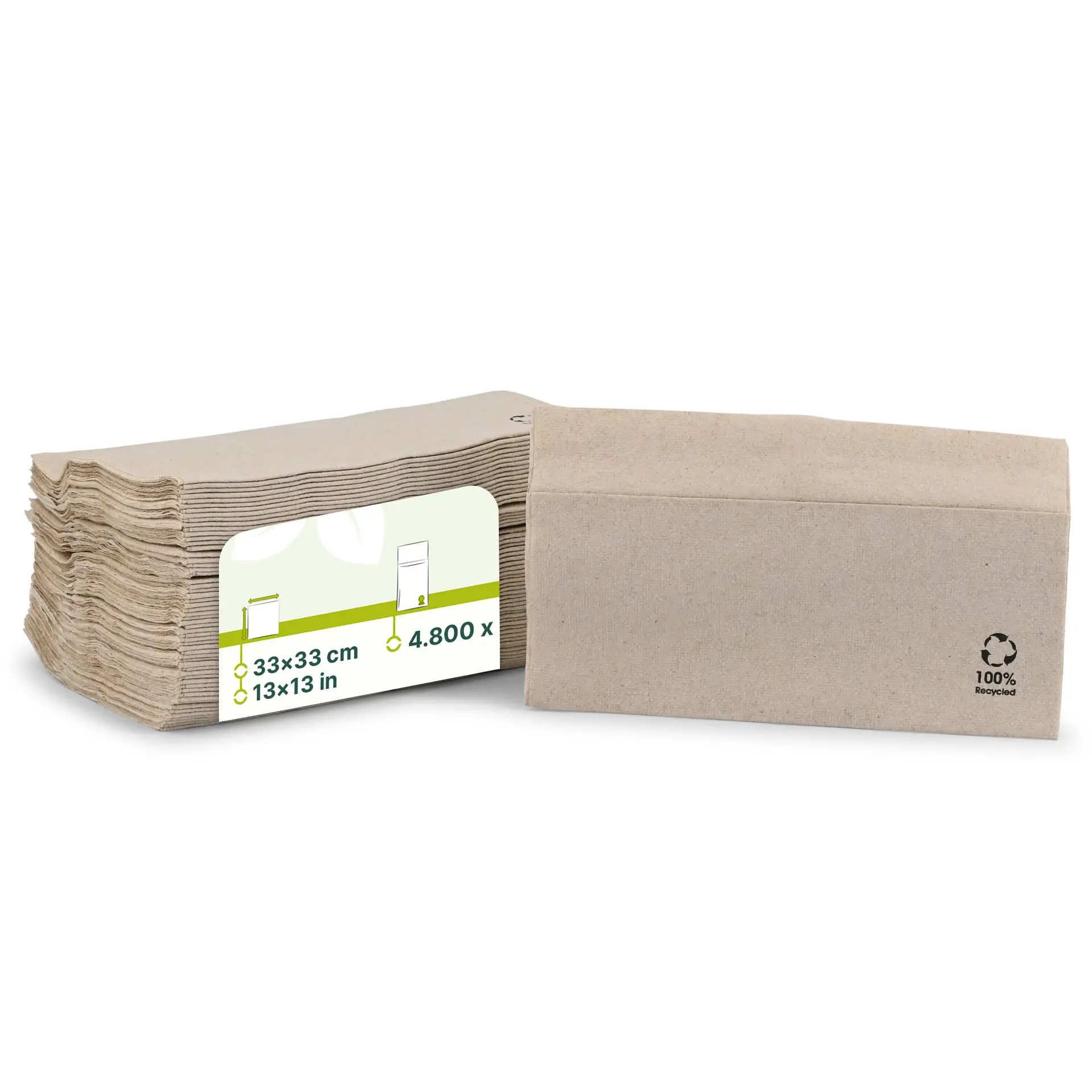 Servetten van gerecycled papier, 33 x 33 cm, 1-laags, 1/8 vouw, bruin Servetten van gerecycled papier, 33 x 33 cm, 1-laags, 1/8 vouw, bruin