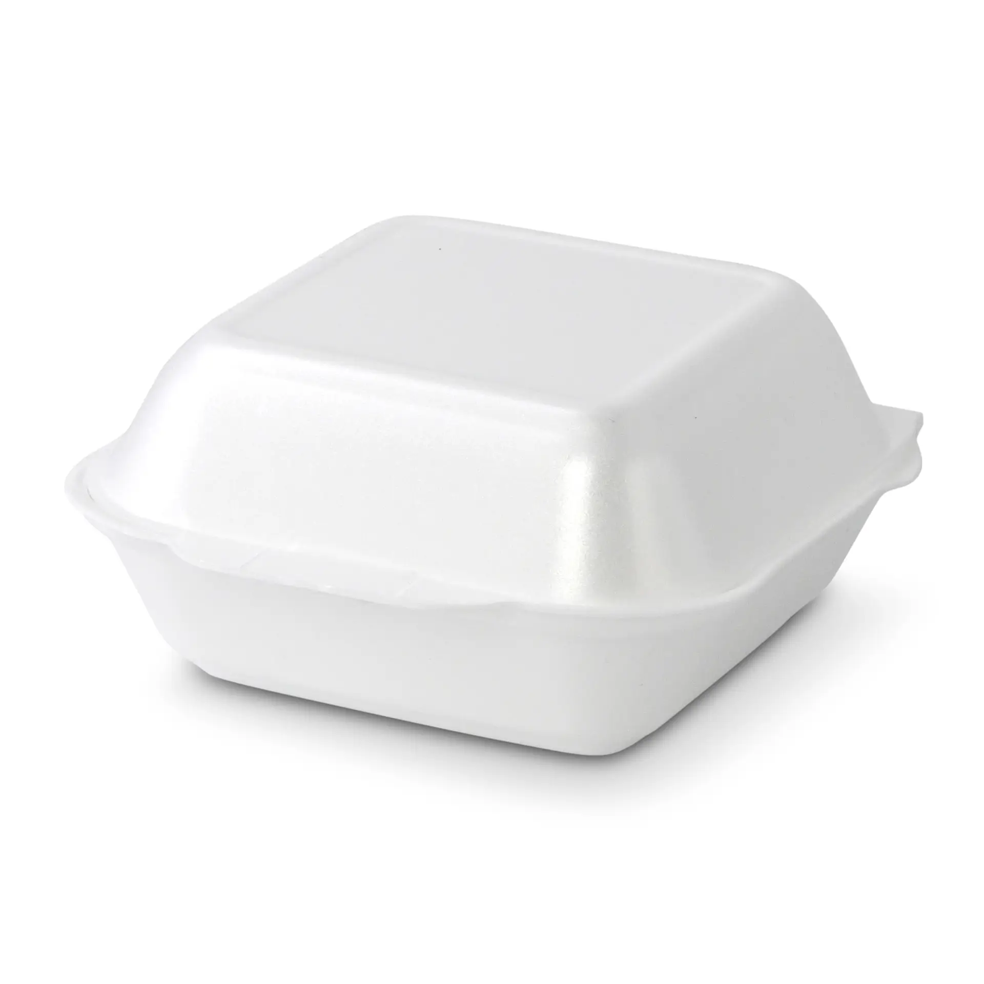 Witte vierkante voedselcontainer met deksel, geschikt voor afhaalmaaltijden en voedselopslag.