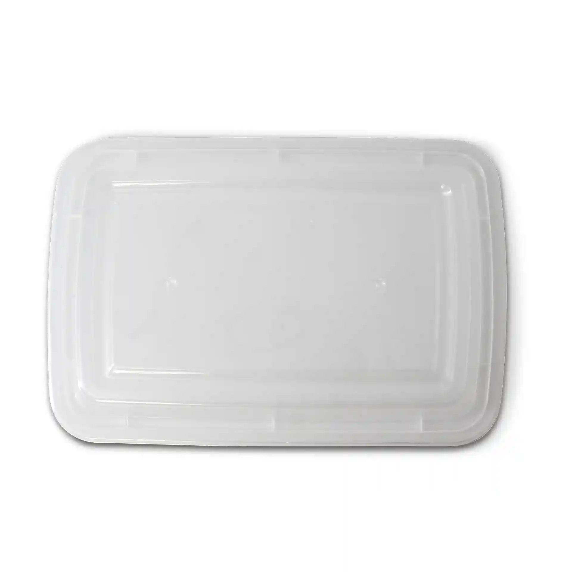 Transparante rechthoekige deksel van polypropyleen, 187 mm lang en 128 mm breed.