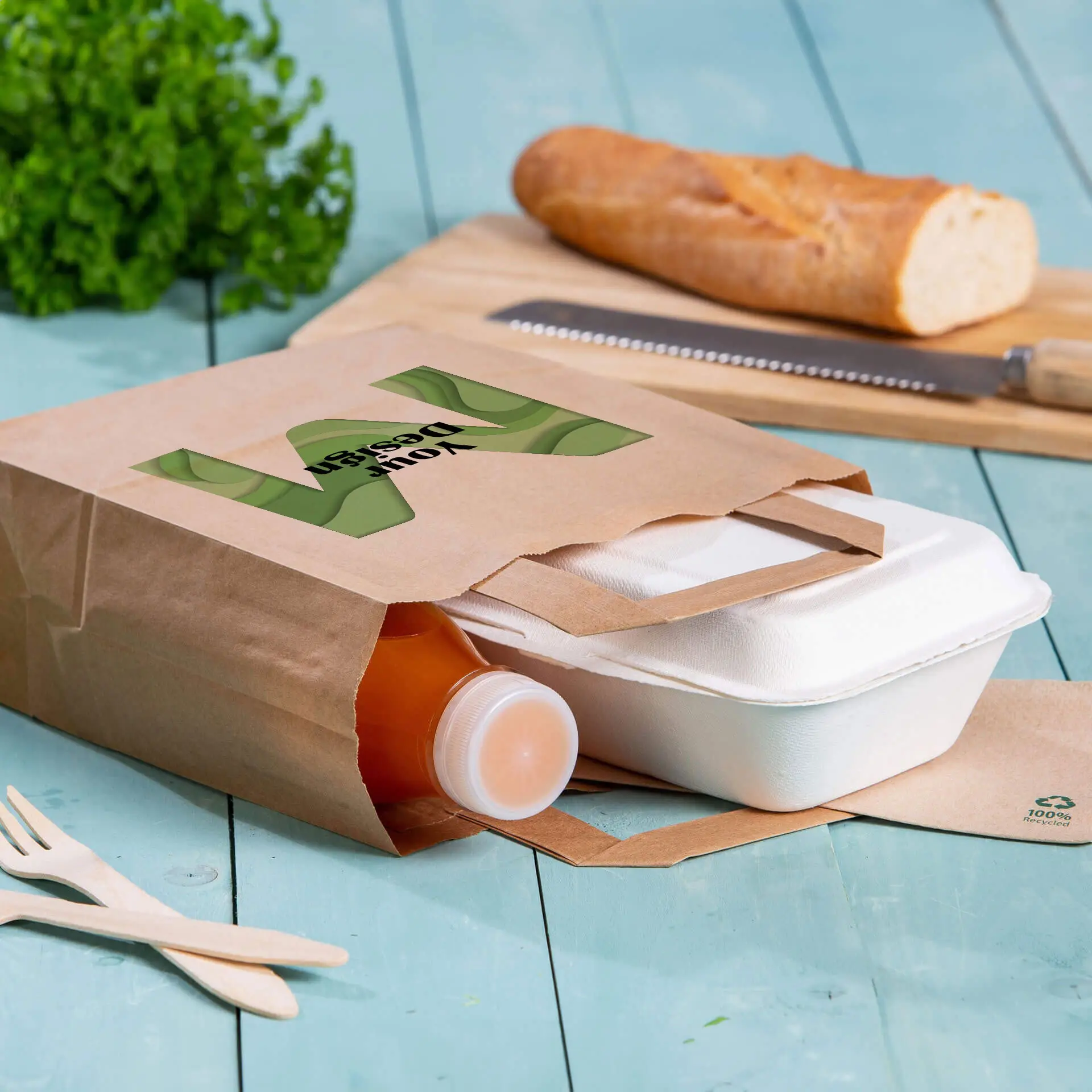 Papieren draagtassen bedrukken, bruin, M - 22 x 10 x 28 cm