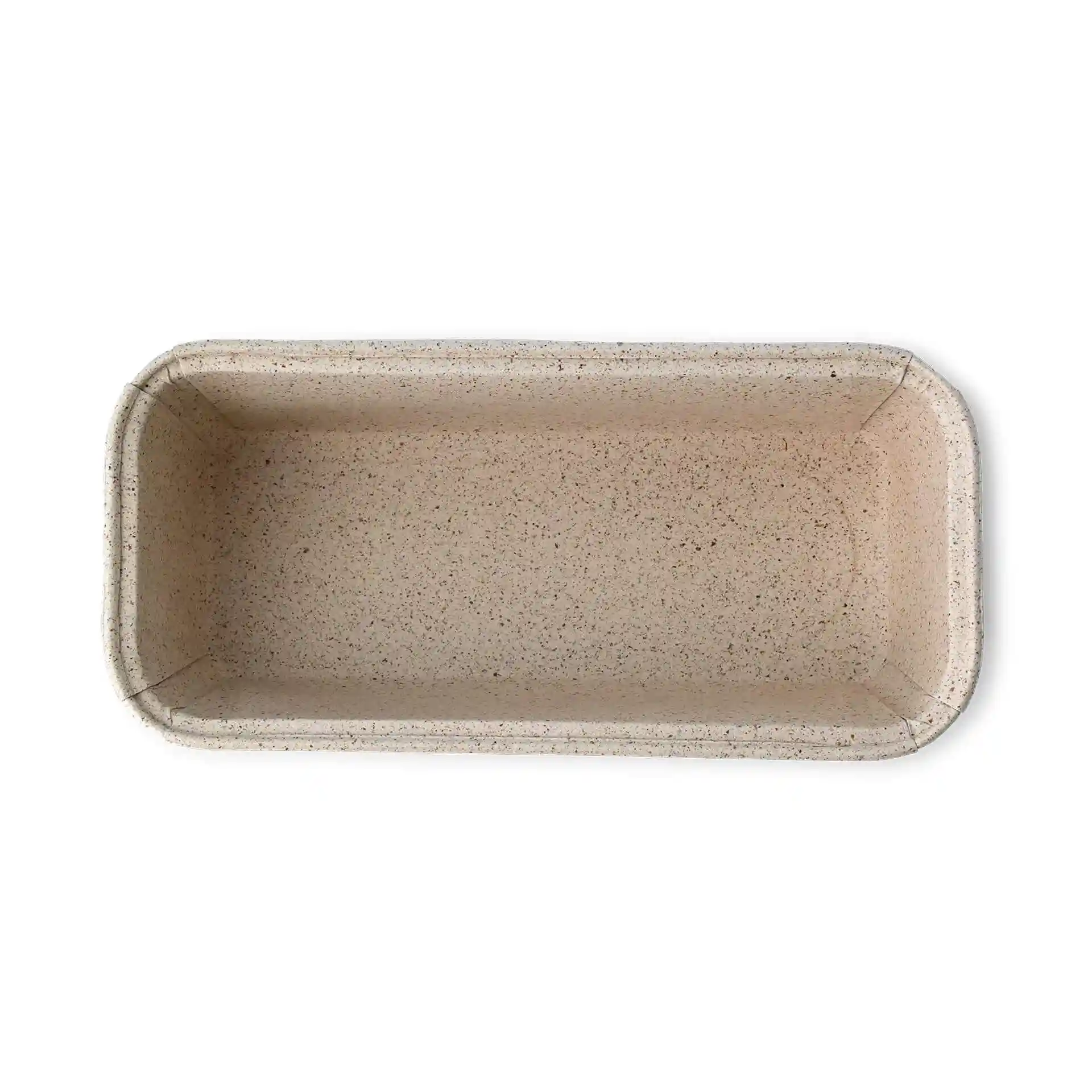 Rechthoekige bakvorm van bruin cacaopapier, 20 × 7 × 6 cm, met een gladde binnenkant.
