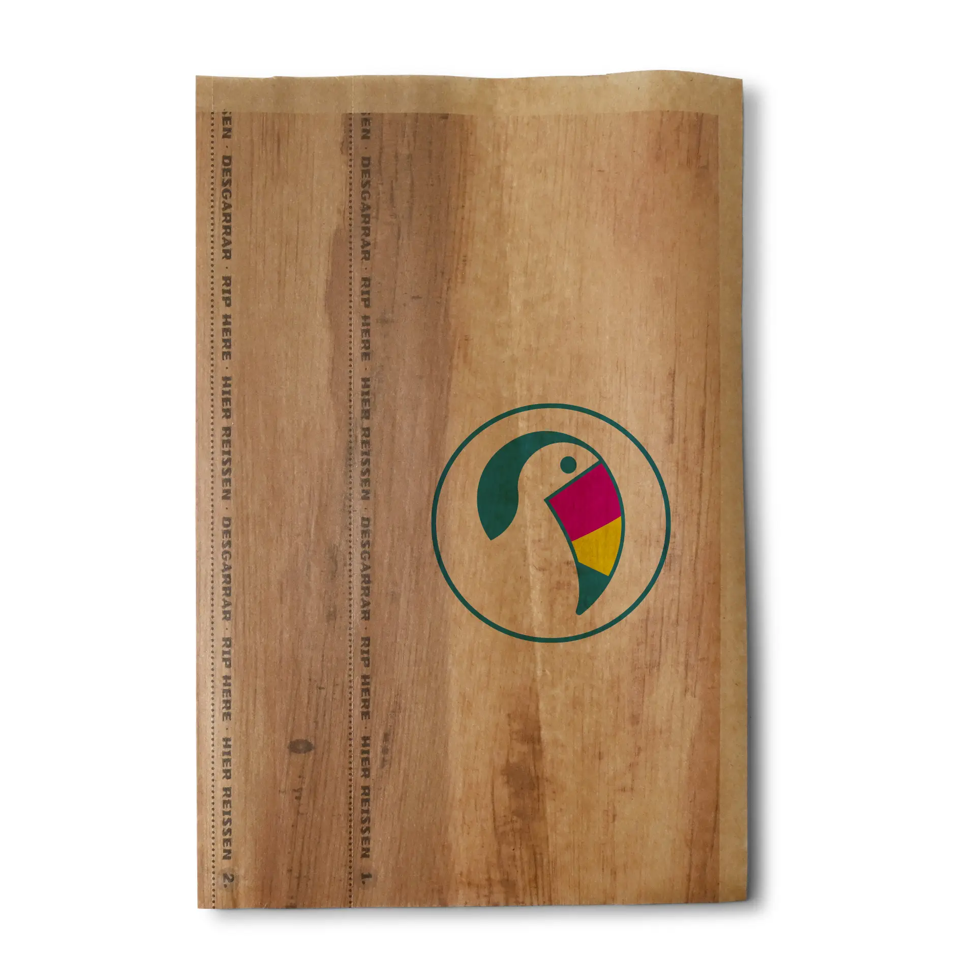 Op maat gemaakte wikkeltas met een logo ontwerp; bruin papier met kleefsluiting voor veilige transport.