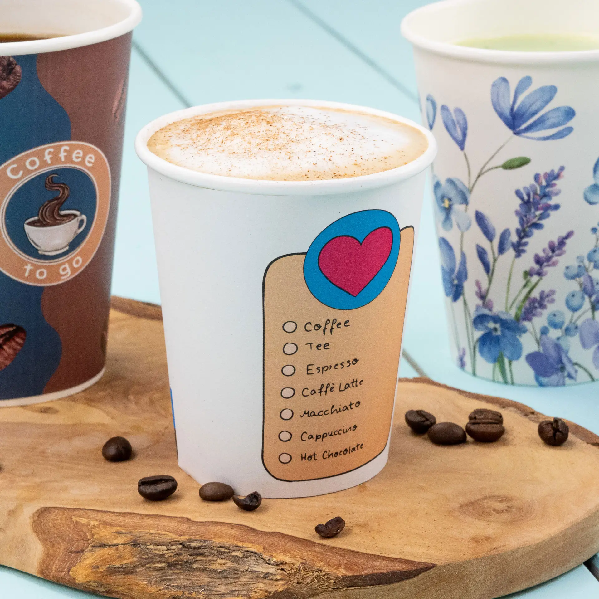 Bedrukte kartonnen beker "Coffeelove" 200 ml / 8 oz, Ø 80 mm, wit