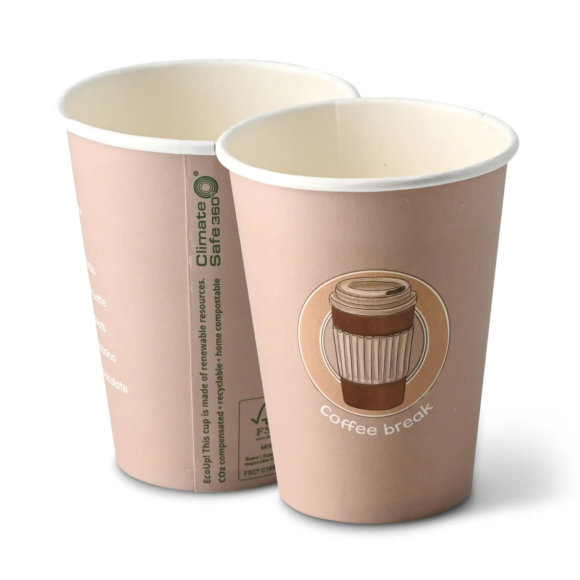 Bedrukte kartonnen bekers "Coffeebreak" 300 ml / 12 oz, Ø 80 mm, wit