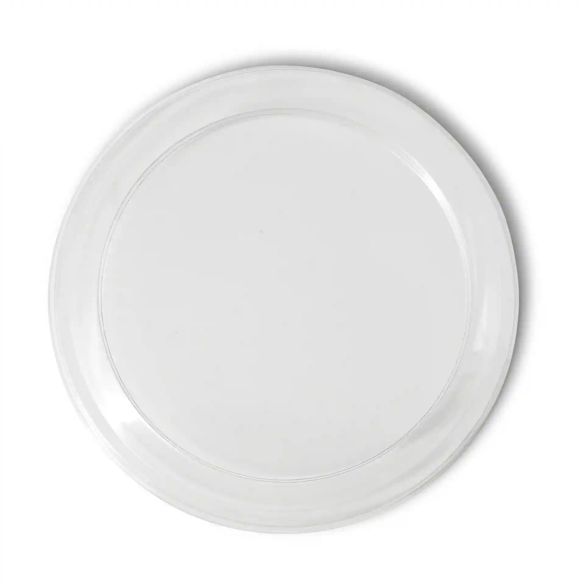 Transparant rond rPET-deksel met een diameter van 123 mm en een hoogte van 12 mm.