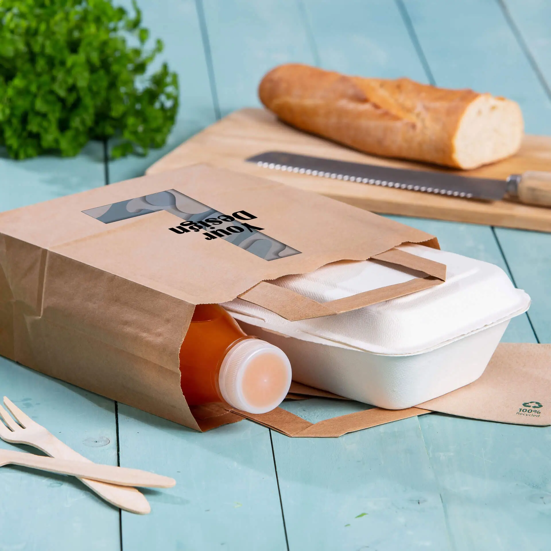 Papieren draagtassen bedrukken, bruin, L - 26 x 12 x 35 cm