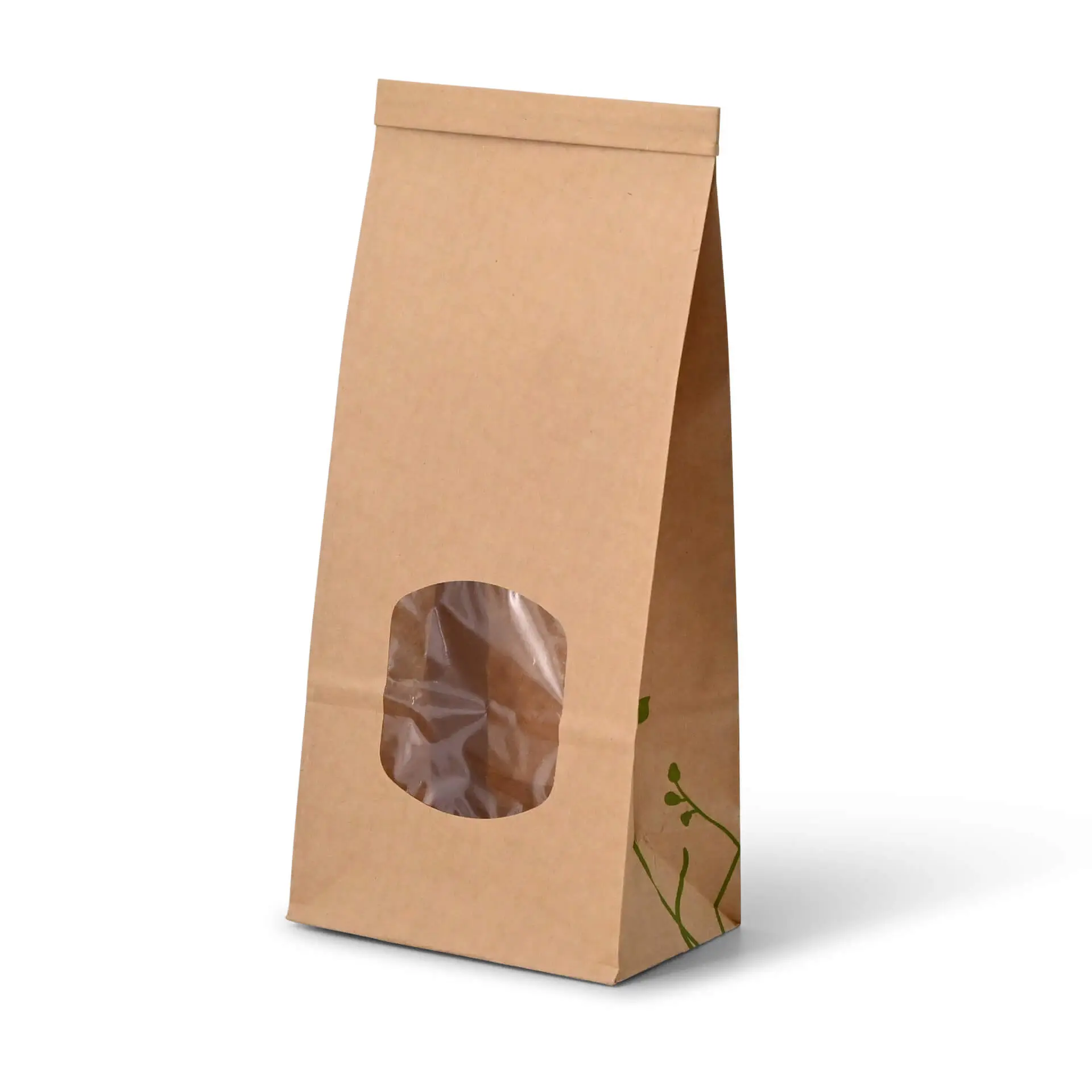 Blokbodemzakken met venster M, 11,5 x 7,2 x 24,6 cm, bruin, clipband