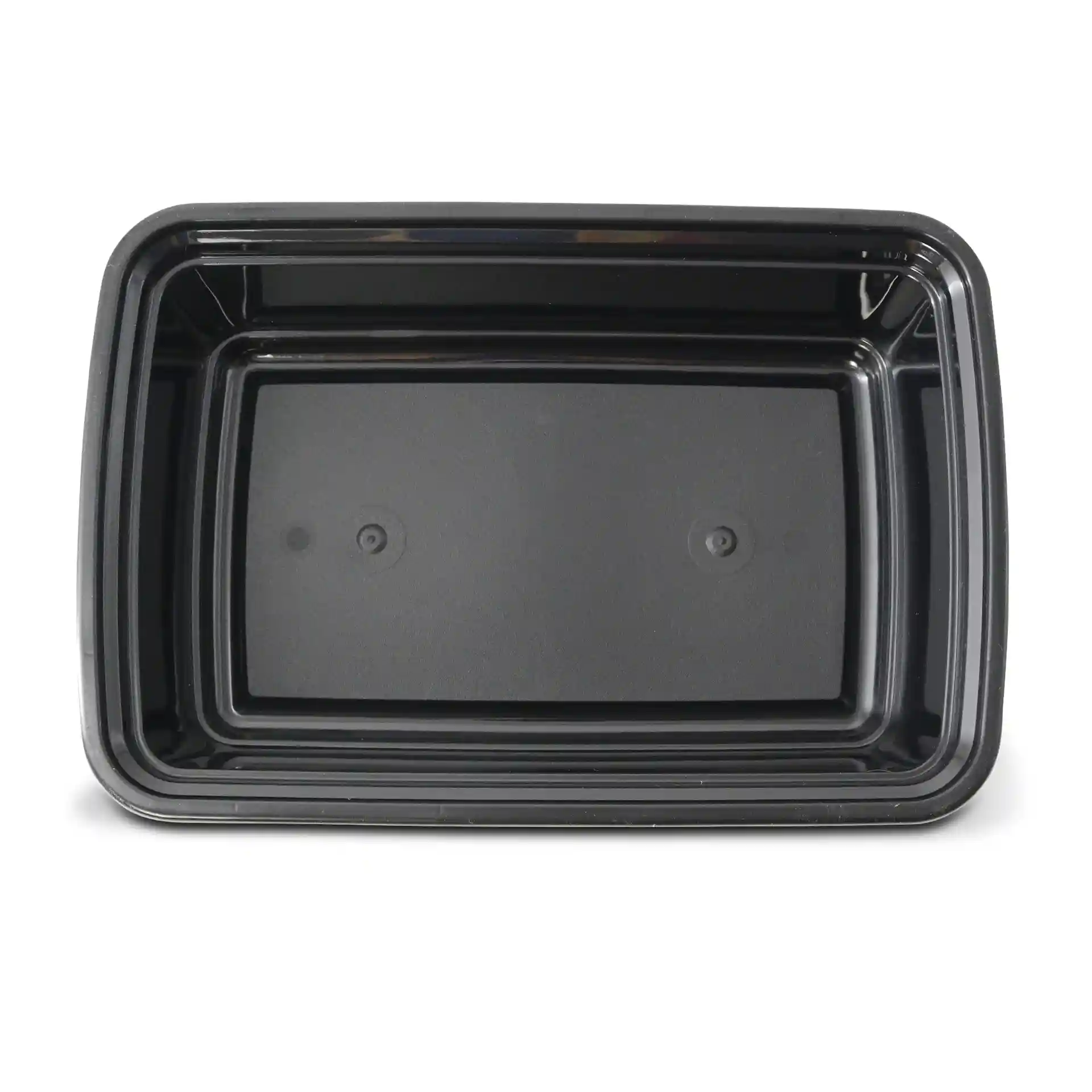 Zwarte rechthoekige herbruikbare container met een inhoud van 700 ml, 185 mm lang en 124 mm breed.