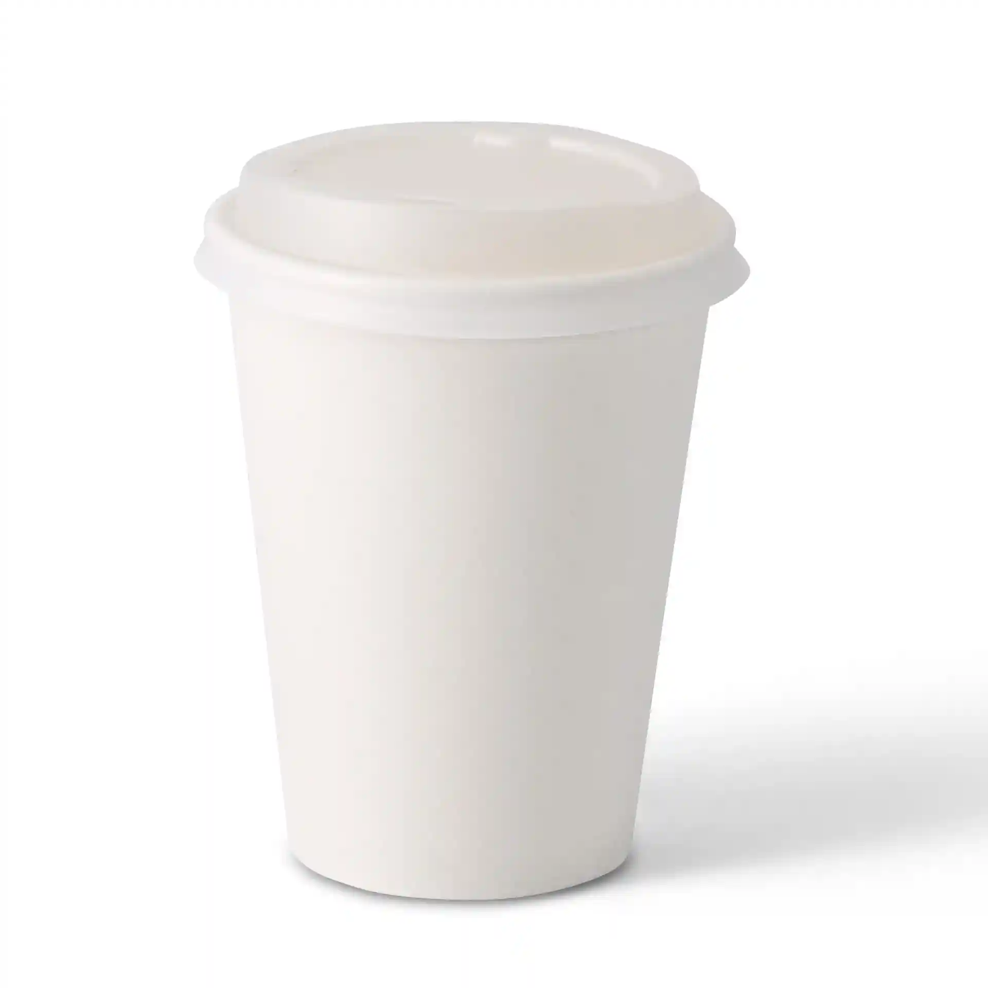 Witte papieren beker met PLA-gecoate oppervlakte, 300 ml capaciteit, enkele wand, 90 mm diameter, 112 mm hoogte.