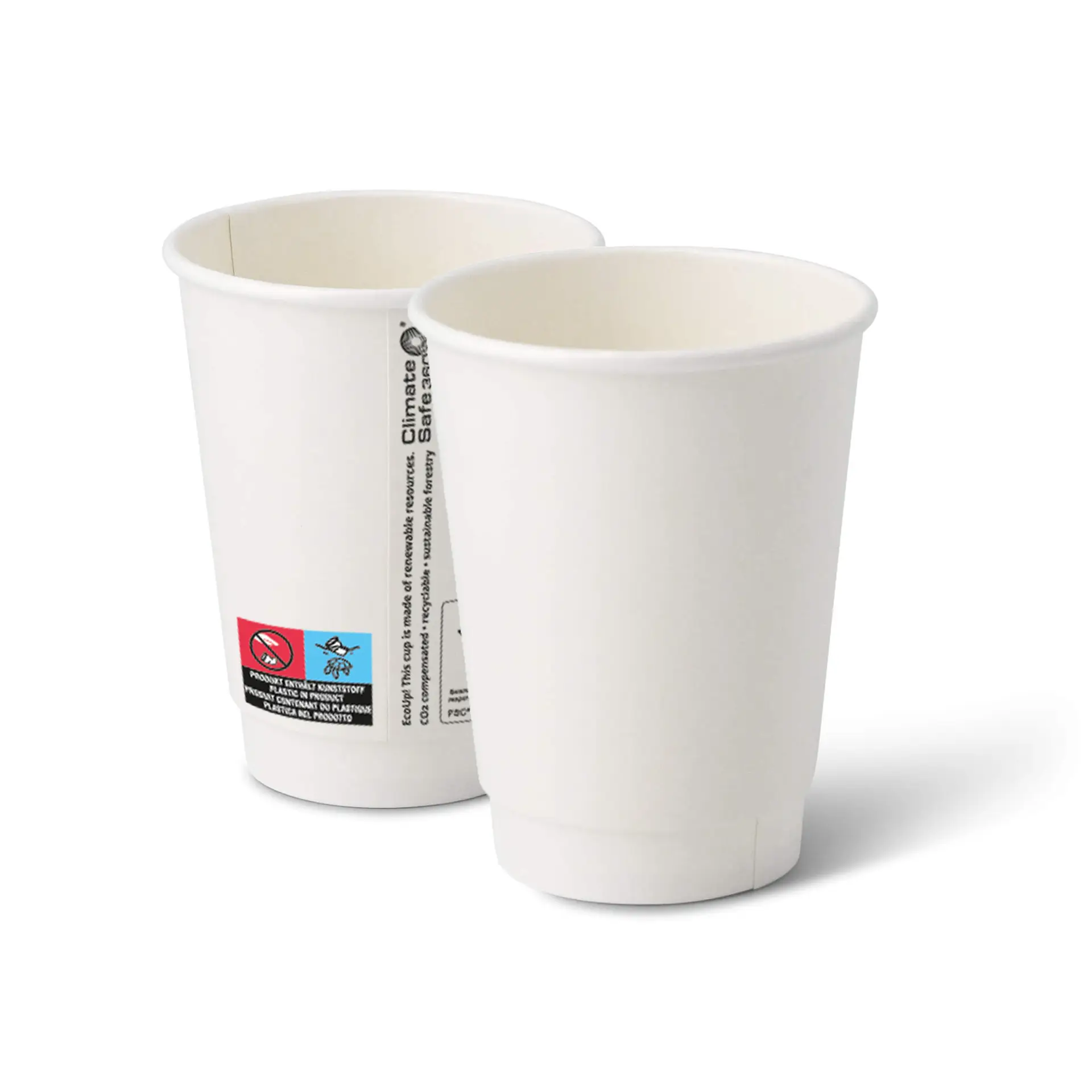 Koffiebekers to go van karton (gecoat), dubbelwandig, 300 ml / 12 oz, Ø 90 mm, wit