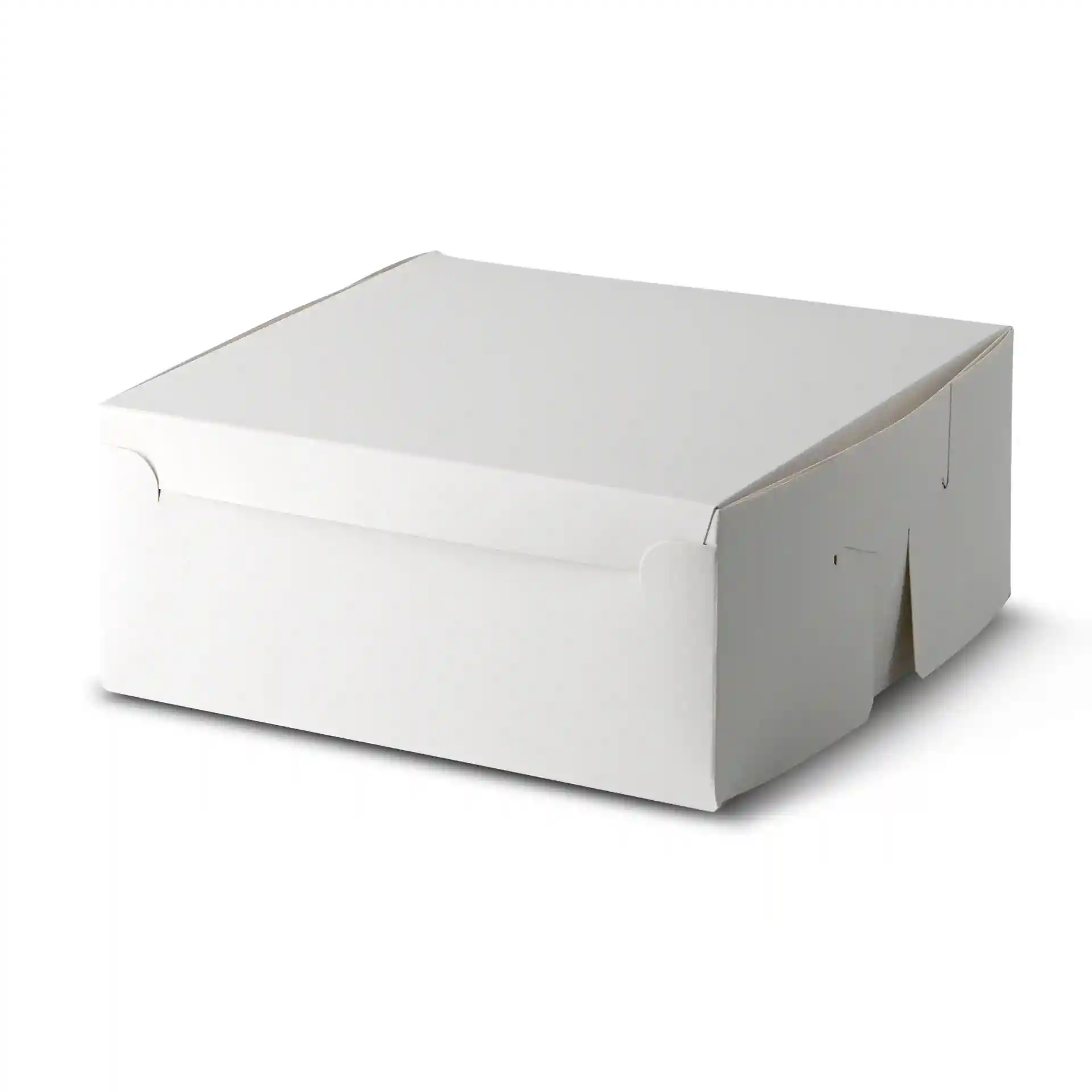Witte cakebox in vierkante vorm, 23 x 23 x 10 cm groot.