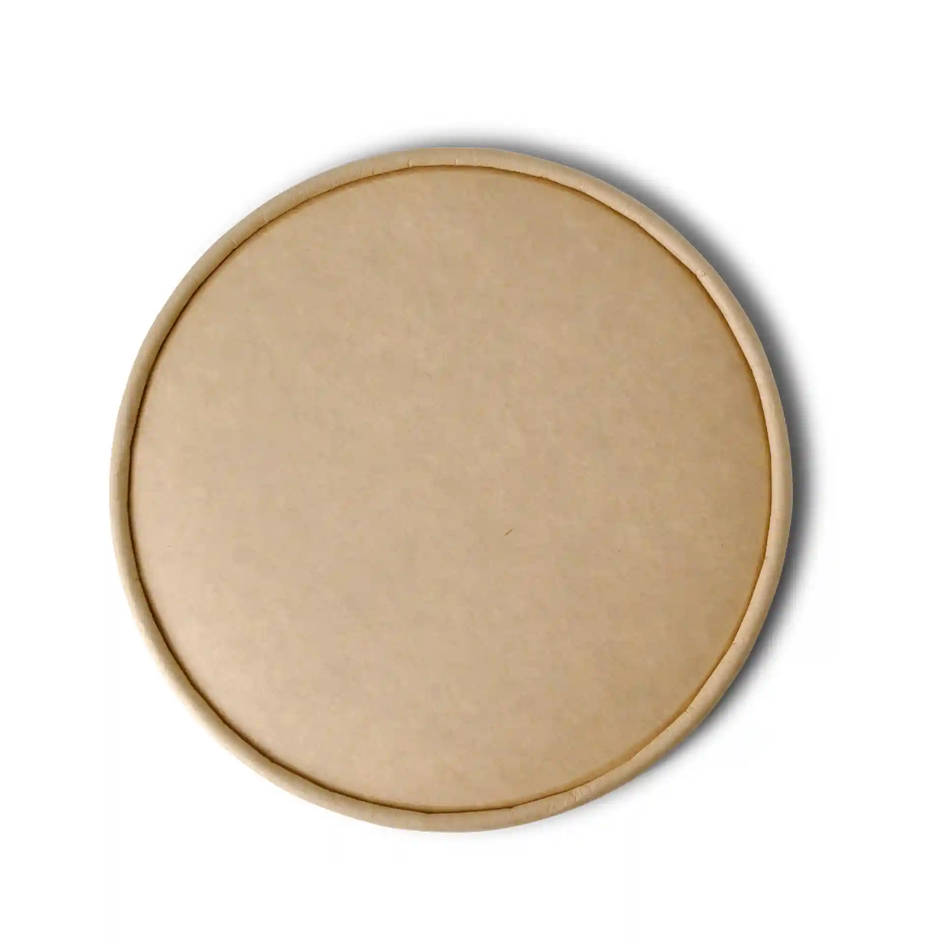 Ronde bruine kartonnen deksel met een diameter van 185 mm en een hoogte van 16 mm.