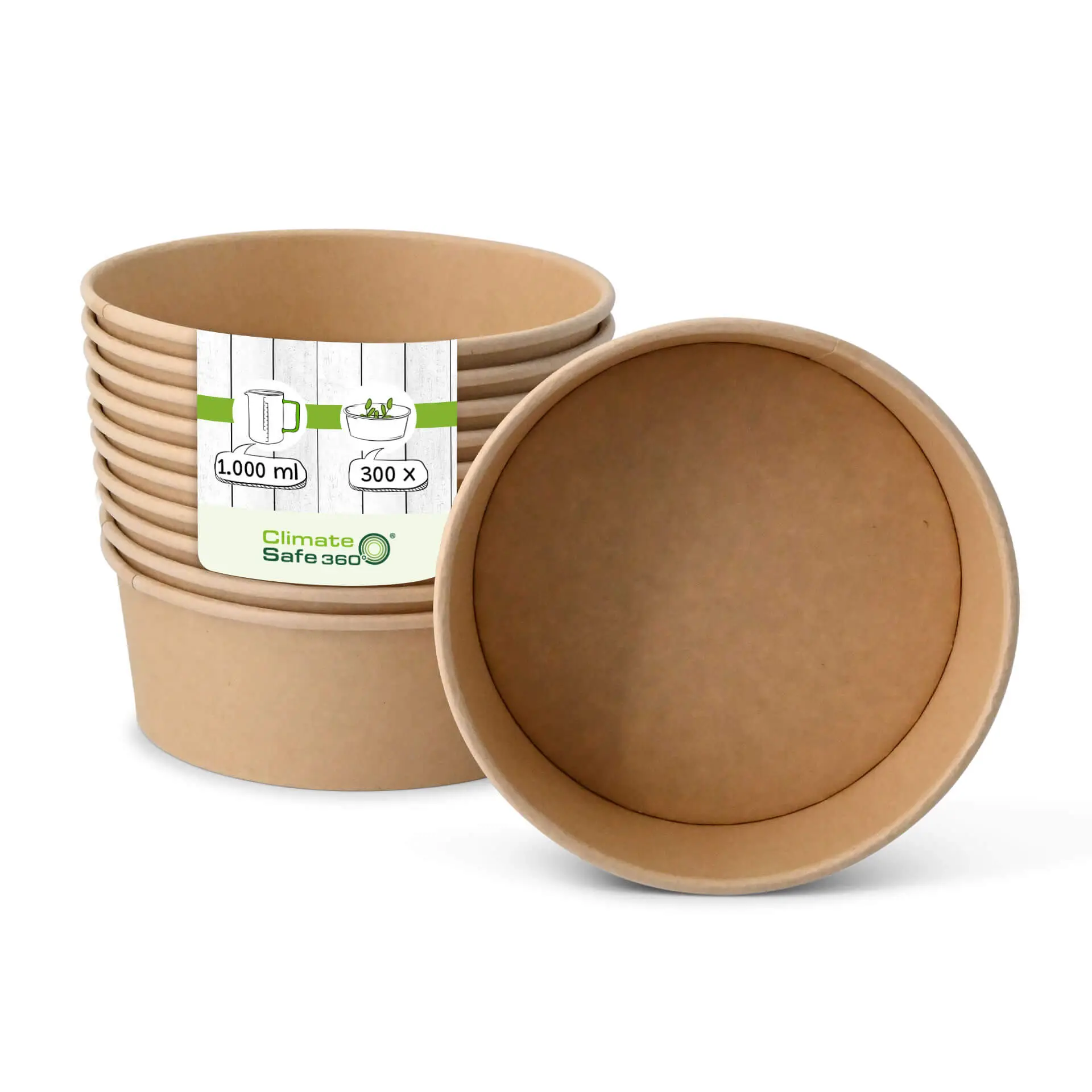 Kartonnen schalen (Premium) 1.000 ml, Ø 185 mm, kraft, rond, bio-gecoat