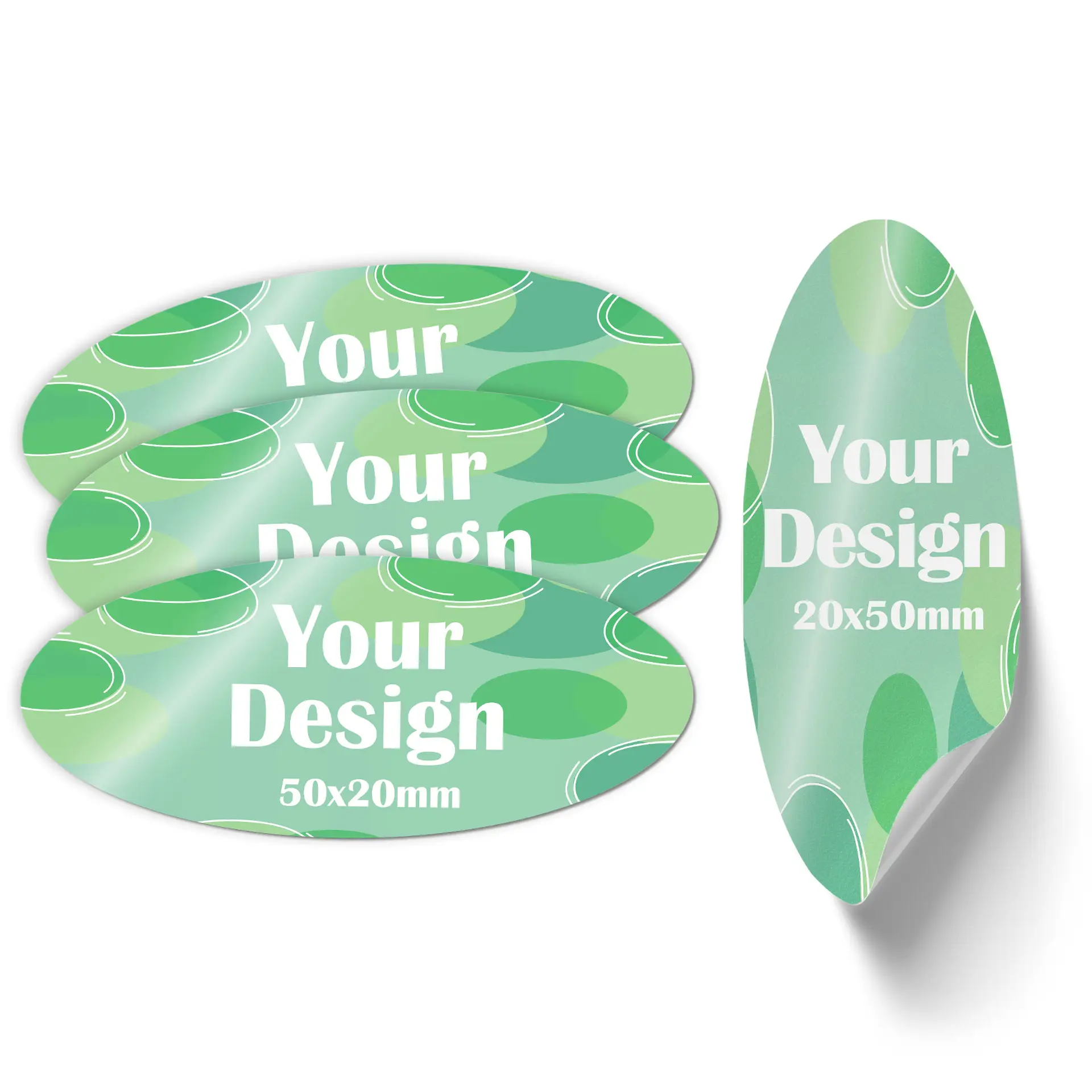 Sticker met een groene gradient achtergrond, met een meter icoon en afmetingen van 50x20 mm.
