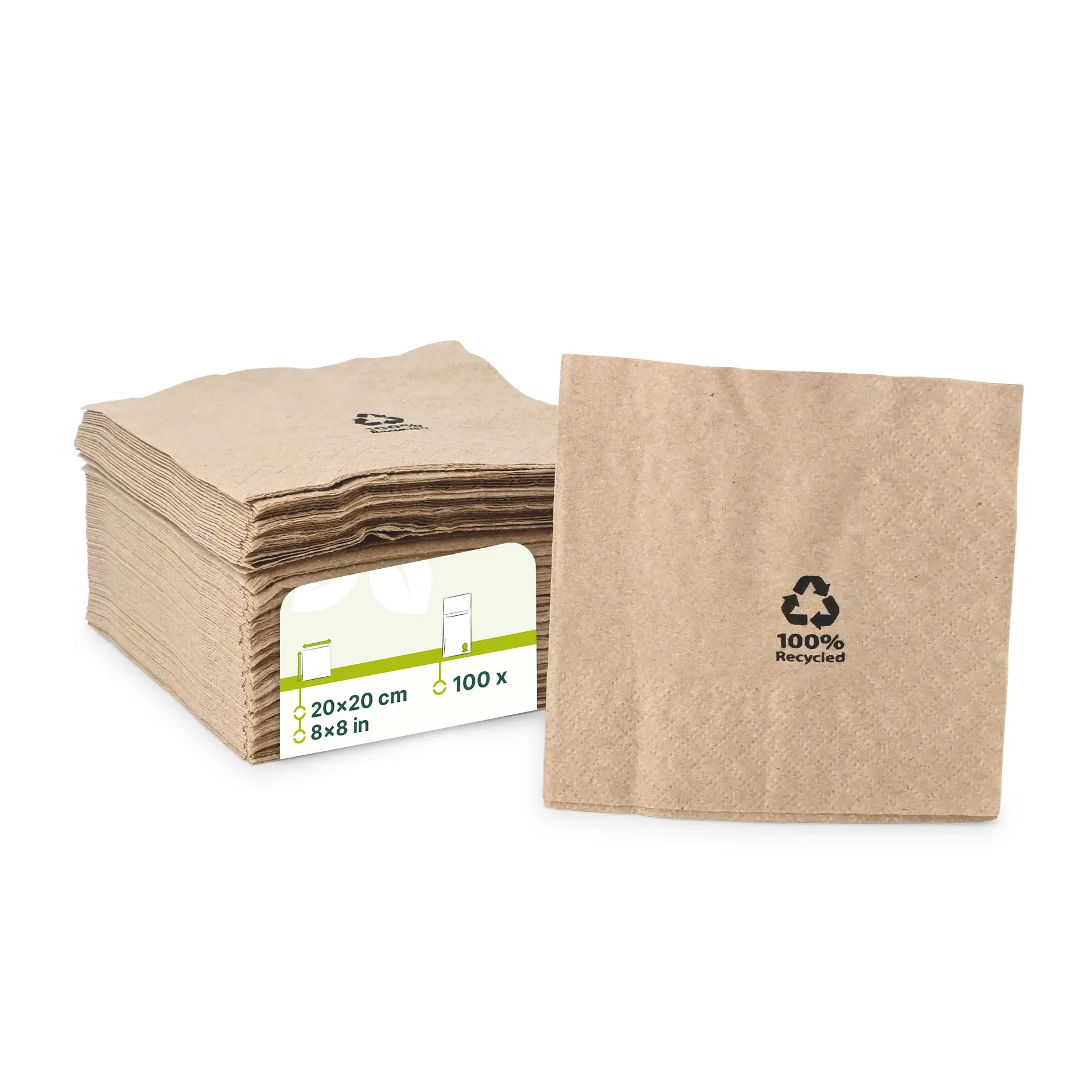 Cocktailservetten van gerecycled papier 20 x 20 cm, 2-laags, 1/4 vouw, ongebleekt Cocktailservetten van gerecycled papier 20 x 20 cm, 2-laags, 1/4 vouw, ongebleekt